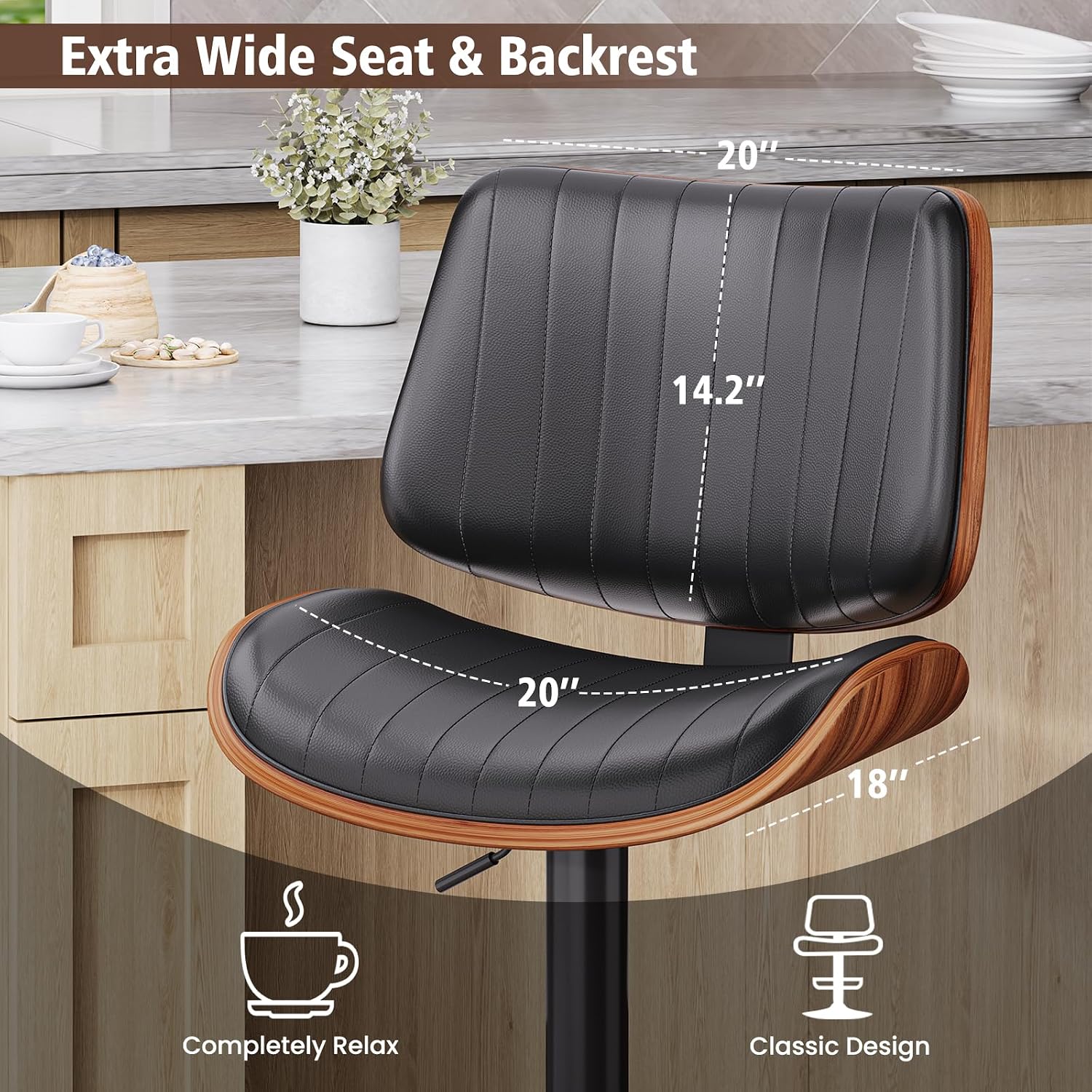 Review: Black Bentwood Swivel PU Leather Bar Stools (Set of 2) - Image 4