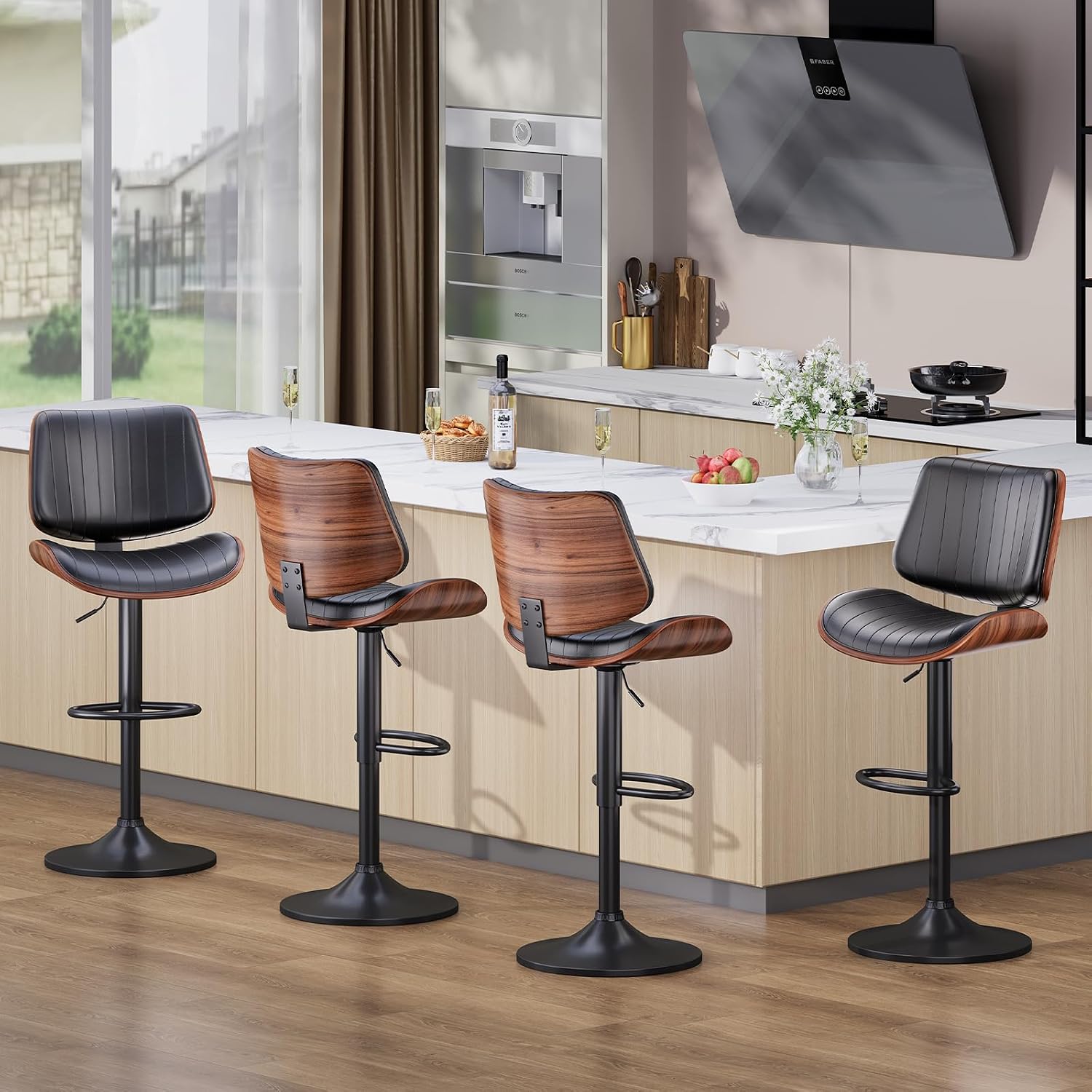 Review: Black Bentwood Swivel PU Leather Bar Stools (Set of 2) - Image 7
