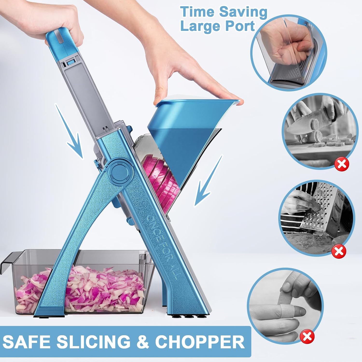 Adjustable Safe Mandoline Slicer with Veggie Chopper & Fry Cutter, Foldable, Dishwasher Safe - Image 3