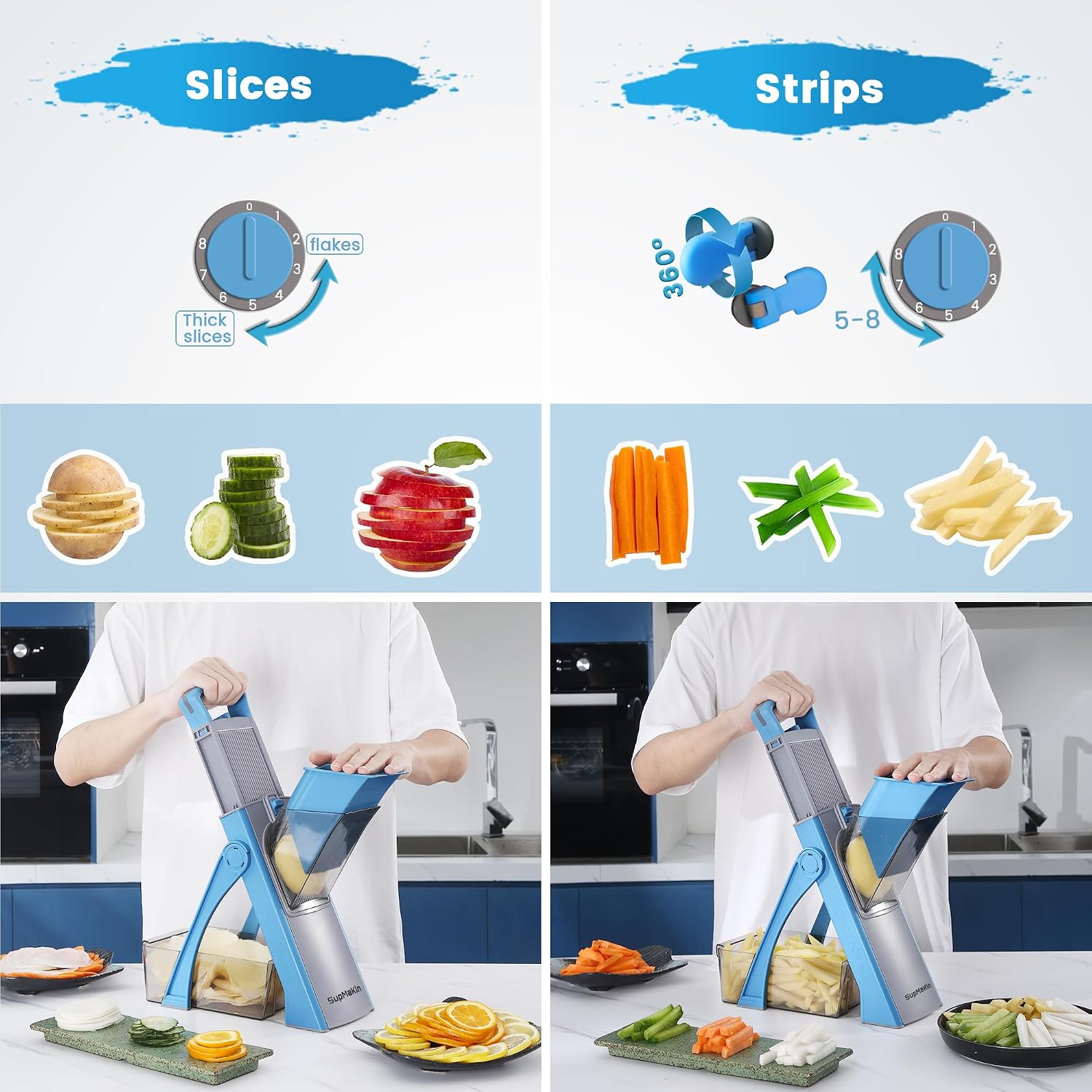 Adjustable Safe Mandoline Slicer with Veggie Chopper & Fry Cutter, Foldable, Dishwasher Safe - Image 4