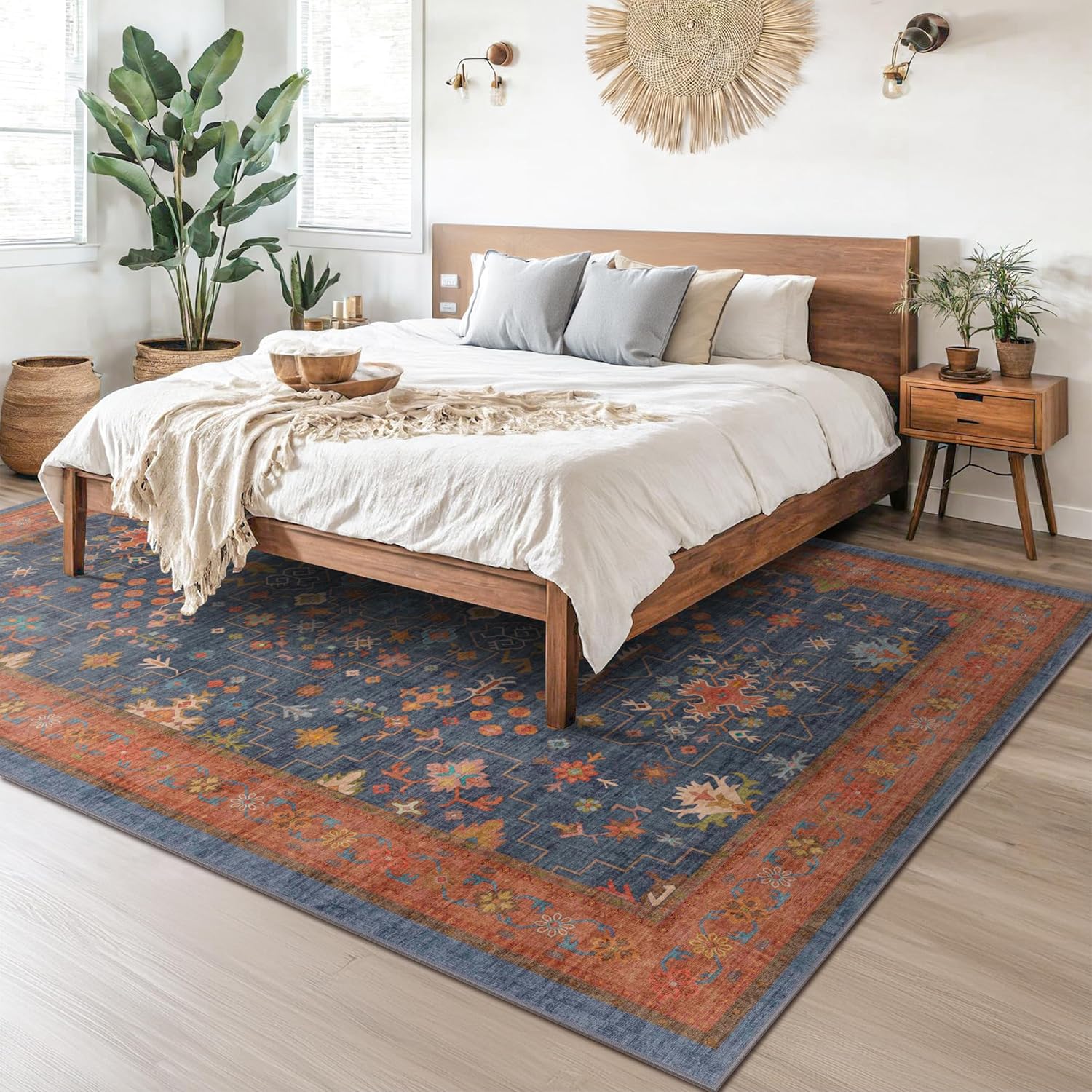 8x10 Navy Washable Area Rug Review: Low Pile, Non-Slip, Stain-Resistant Boho - Image 4