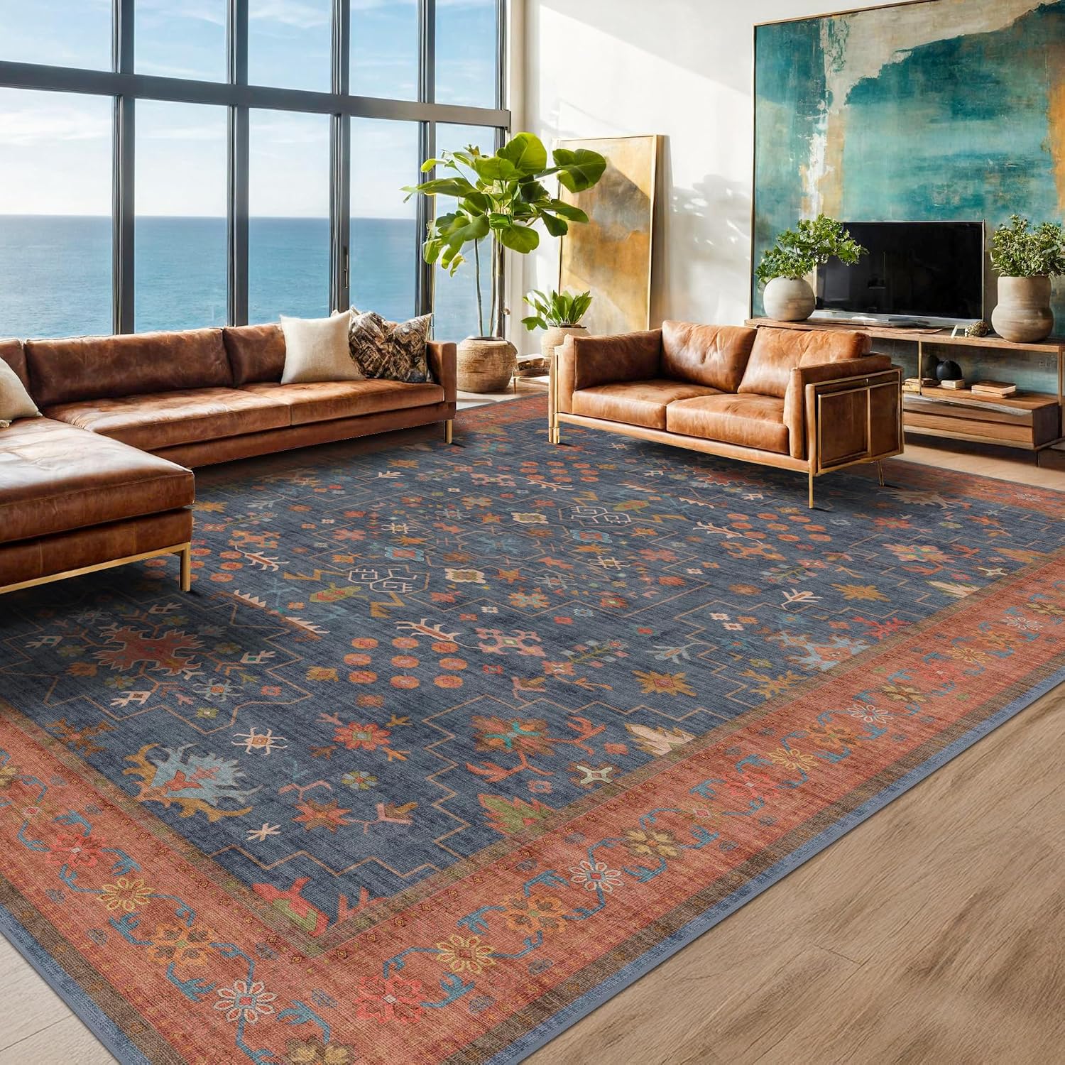8x10 Navy Washable Area Rug Review: Low Pile, Non-Slip, Stain-Resistant Boho - Image 7