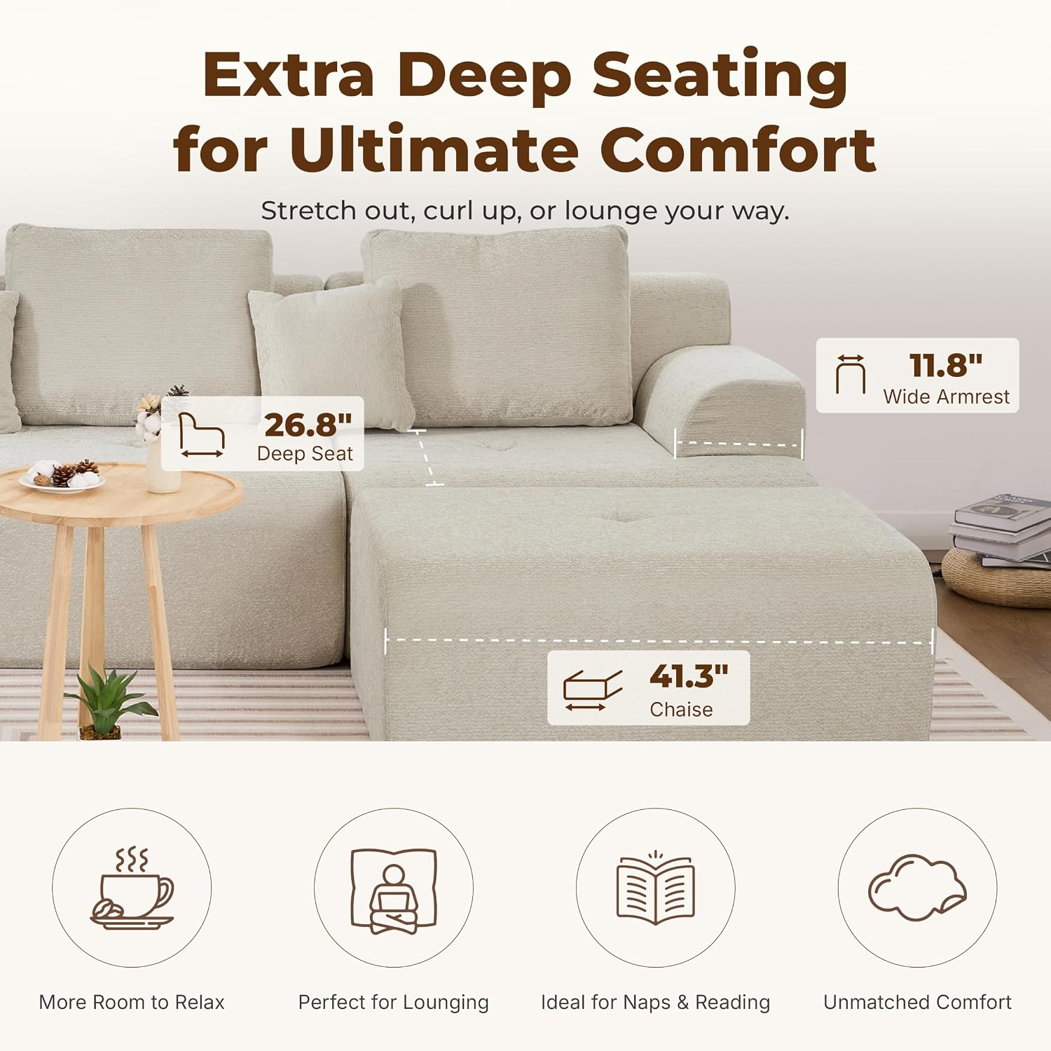 Review: Comfy Beige Cloud Sectional Sofa. Modular L-Shape w/ Deep Chenille Seat. - Image 3