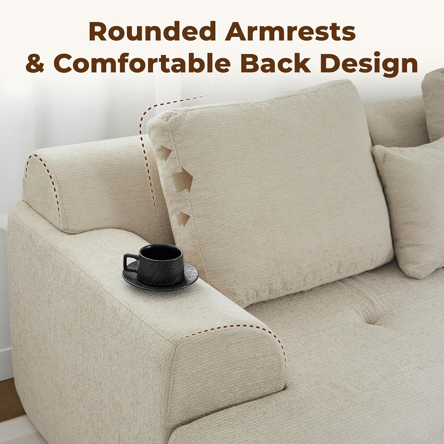 Review: Comfy Beige Cloud Sectional Sofa. Modular L-Shape w/ Deep Chenille Seat. - Image 4