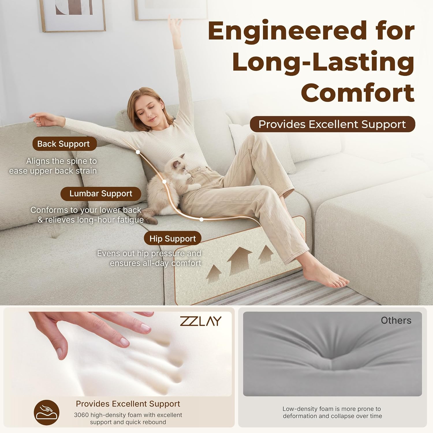 Review: Comfy Beige Cloud Sectional Sofa. Modular L-Shape w/ Deep Chenille Seat. - Image 5