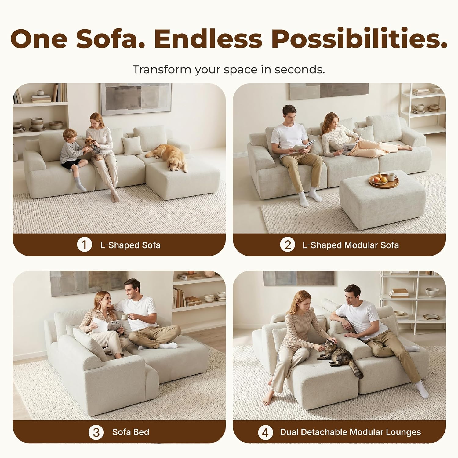Review: Comfy Beige Cloud Sectional Sofa. Modular L-Shape w/ Deep Chenille Seat. - Image 6