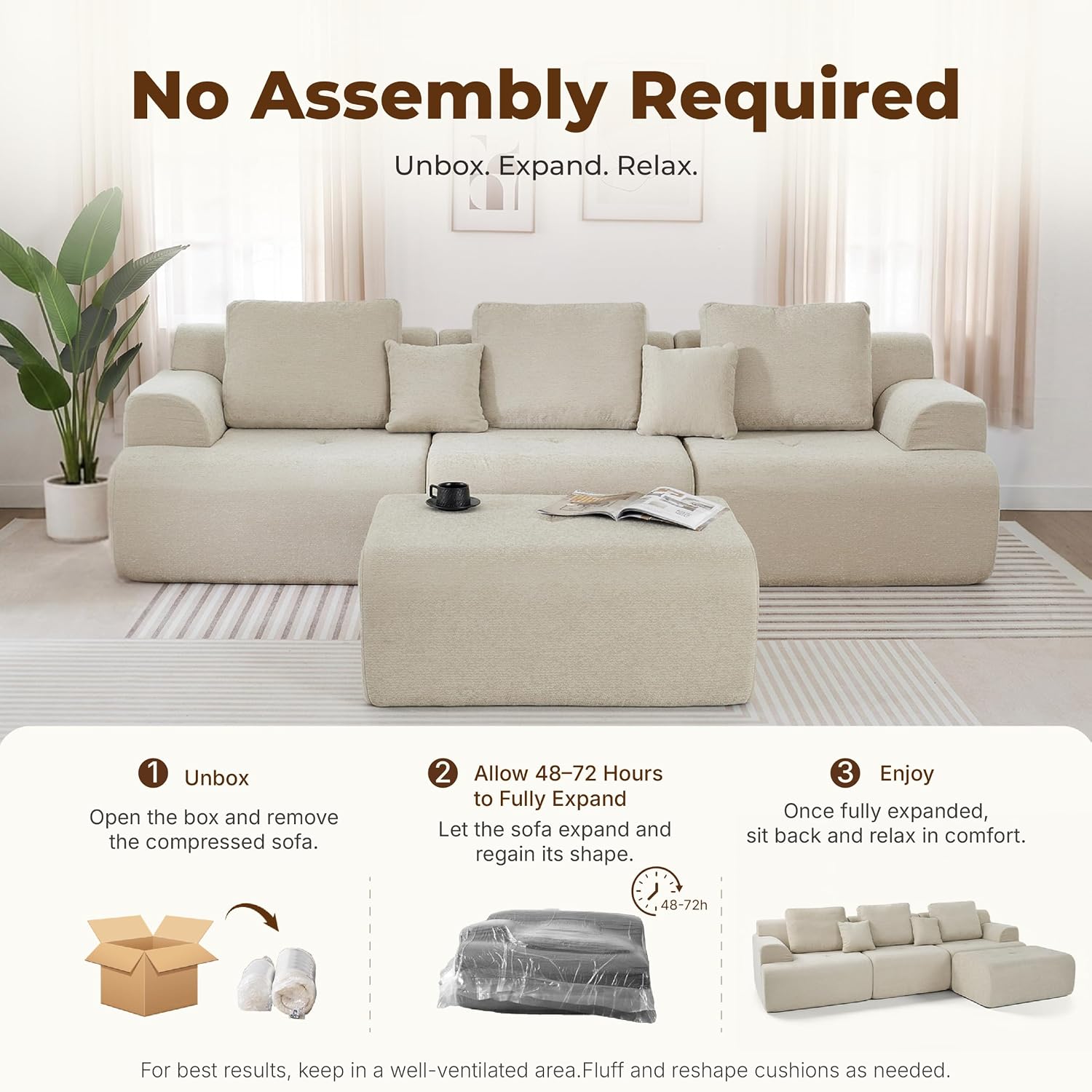 Review: Comfy Beige Cloud Sectional Sofa. Modular L-Shape w/ Deep Chenille Seat. - Image 8