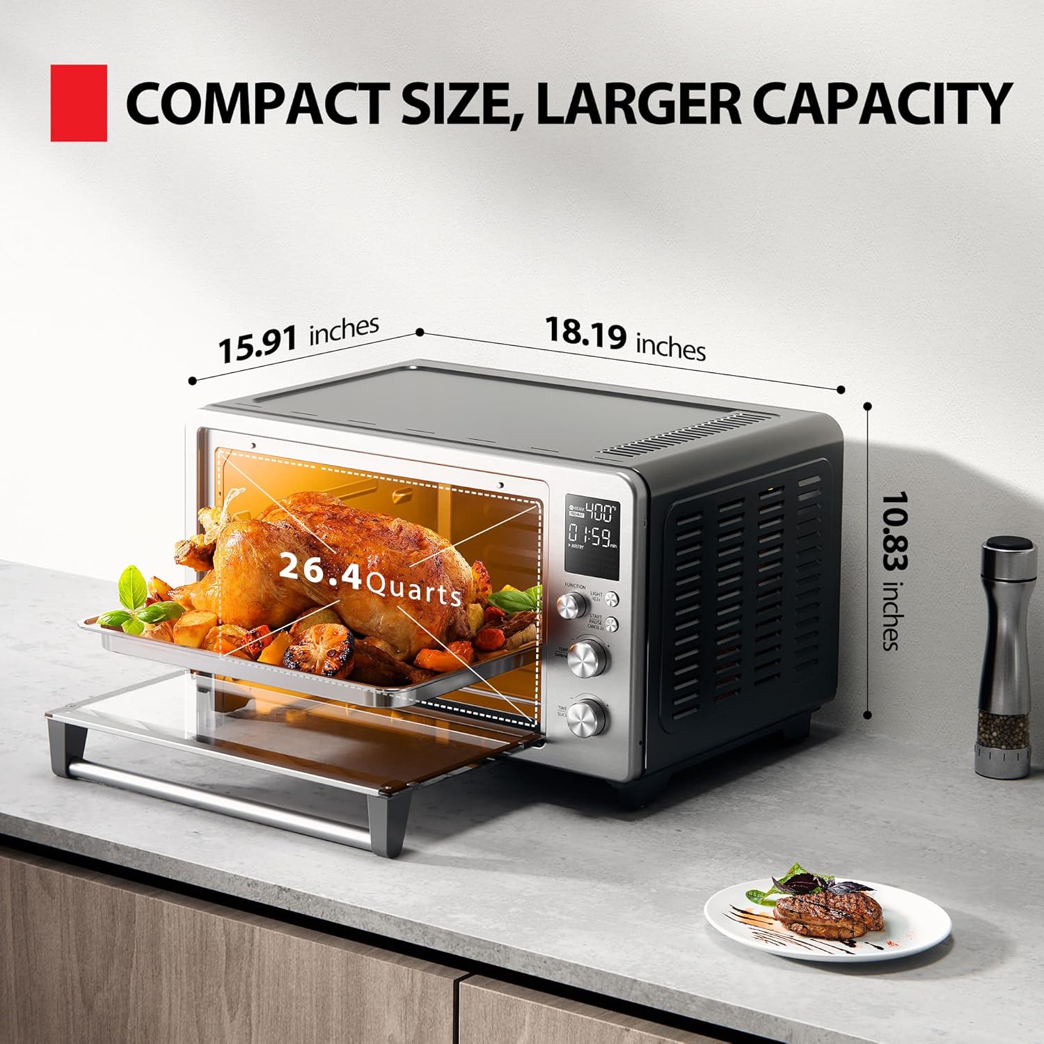 TOSHIBA ChefFry 26.4-Quart SS Air Fryer Toaster Oven: Bake, Broil, Pizza, Dehydrate. - Image 3