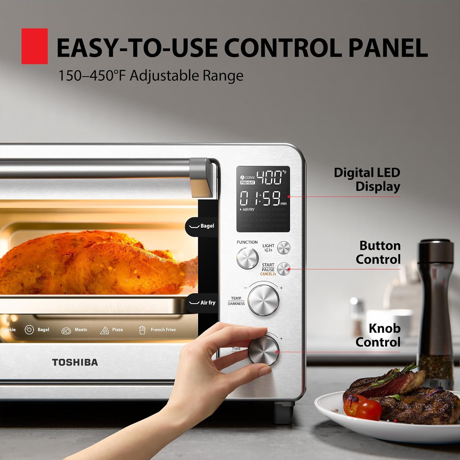 TOSHIBA ChefFry 26.4-Quart SS Air Fryer Toaster Oven: Bake, Broil, Pizza, Dehydrate. - Image 4