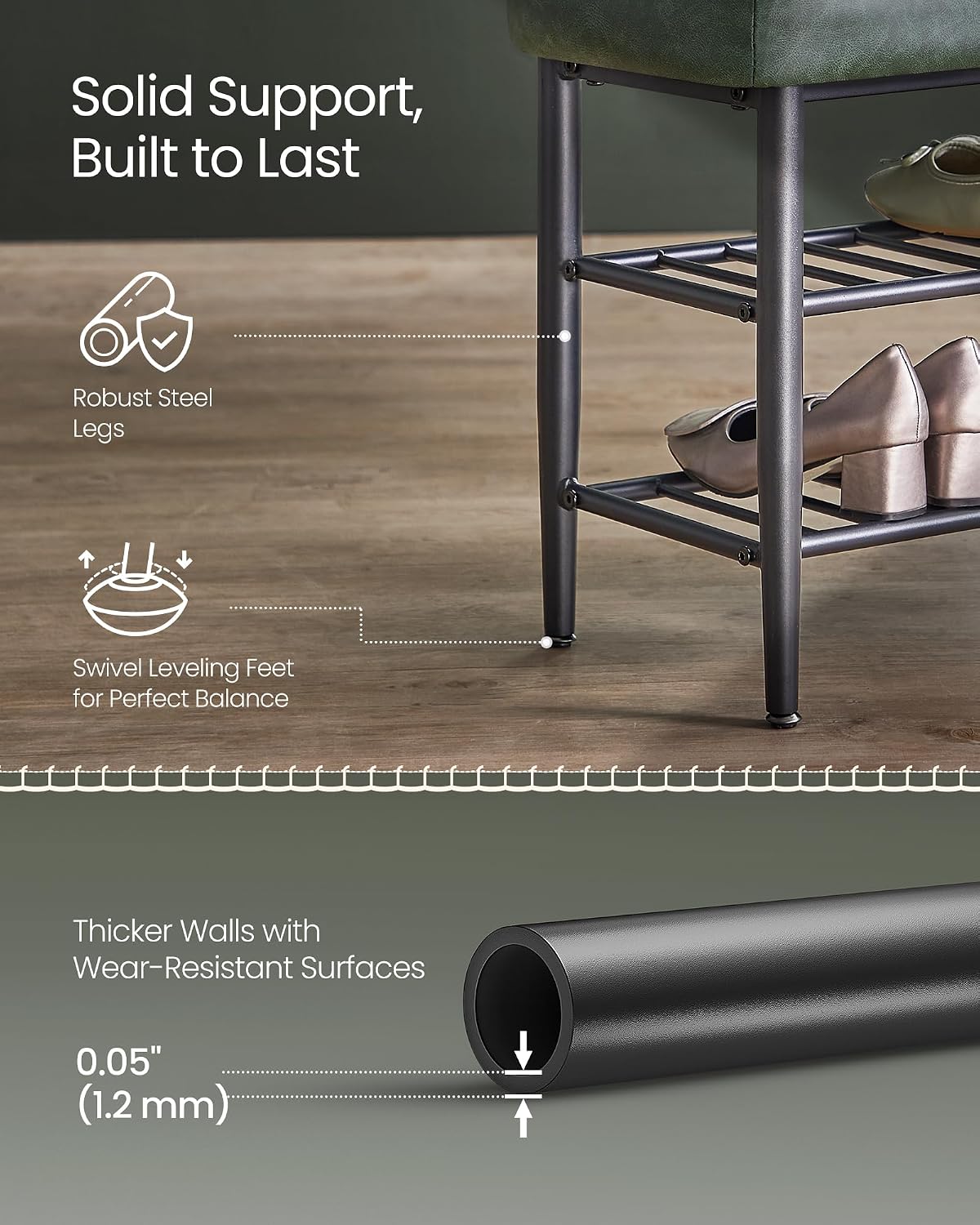 VASAGLE EKHO MCM Forest Green Entryway Bench Review - Image 6