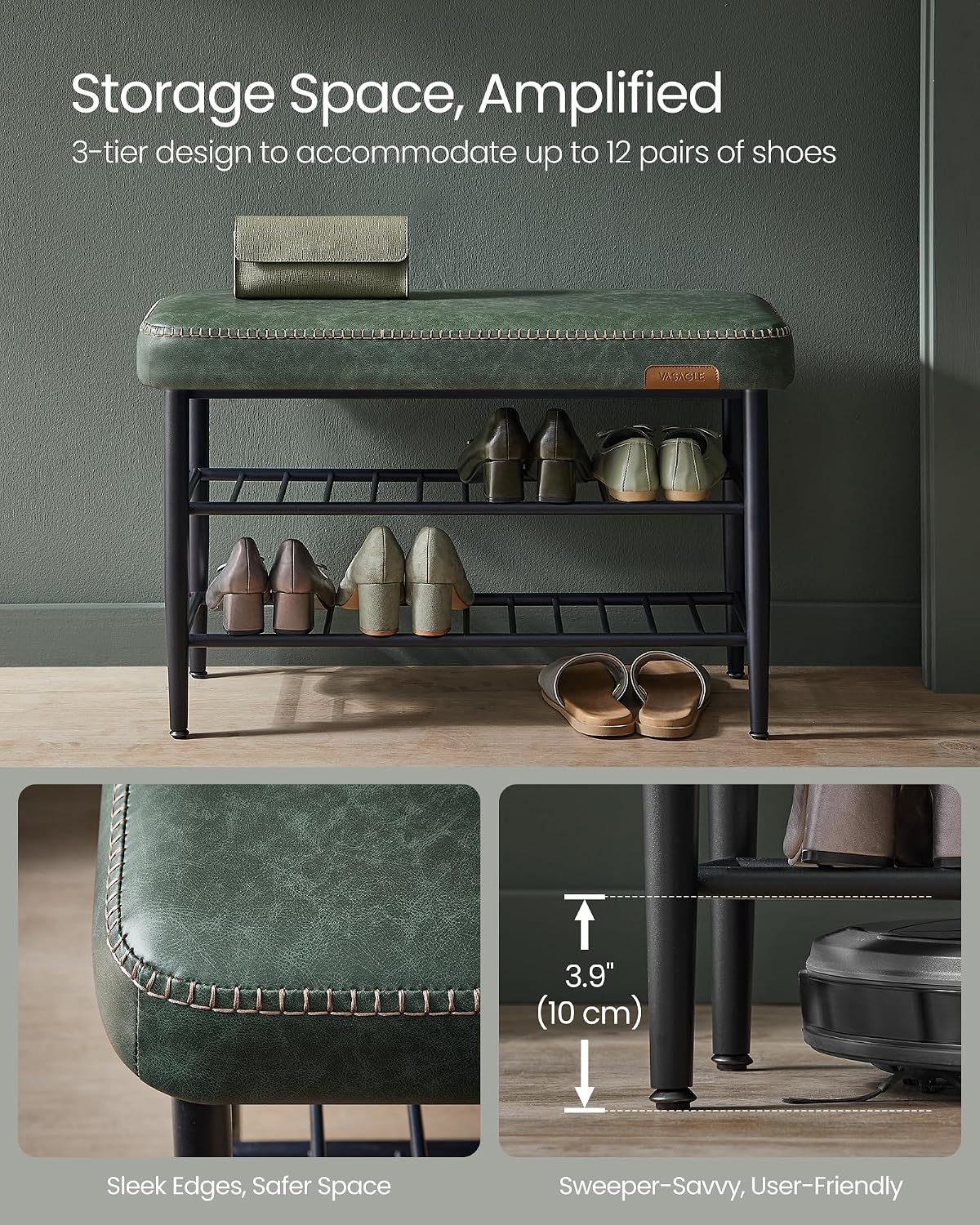 VASAGLE EKHO MCM Forest Green Entryway Bench Review - Image 8