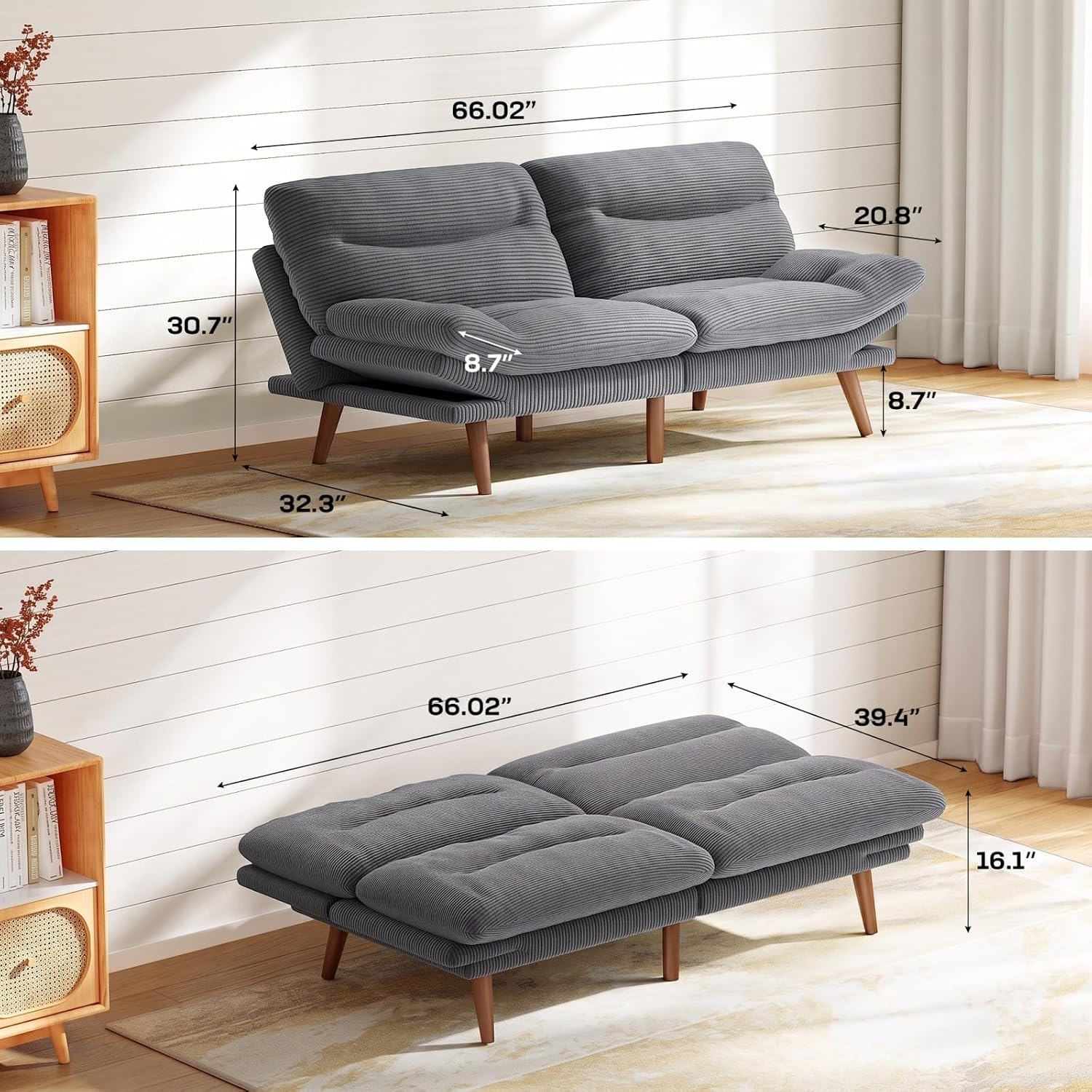 Grey Corduroy Convertible Futon Loveseat Review - Image 2