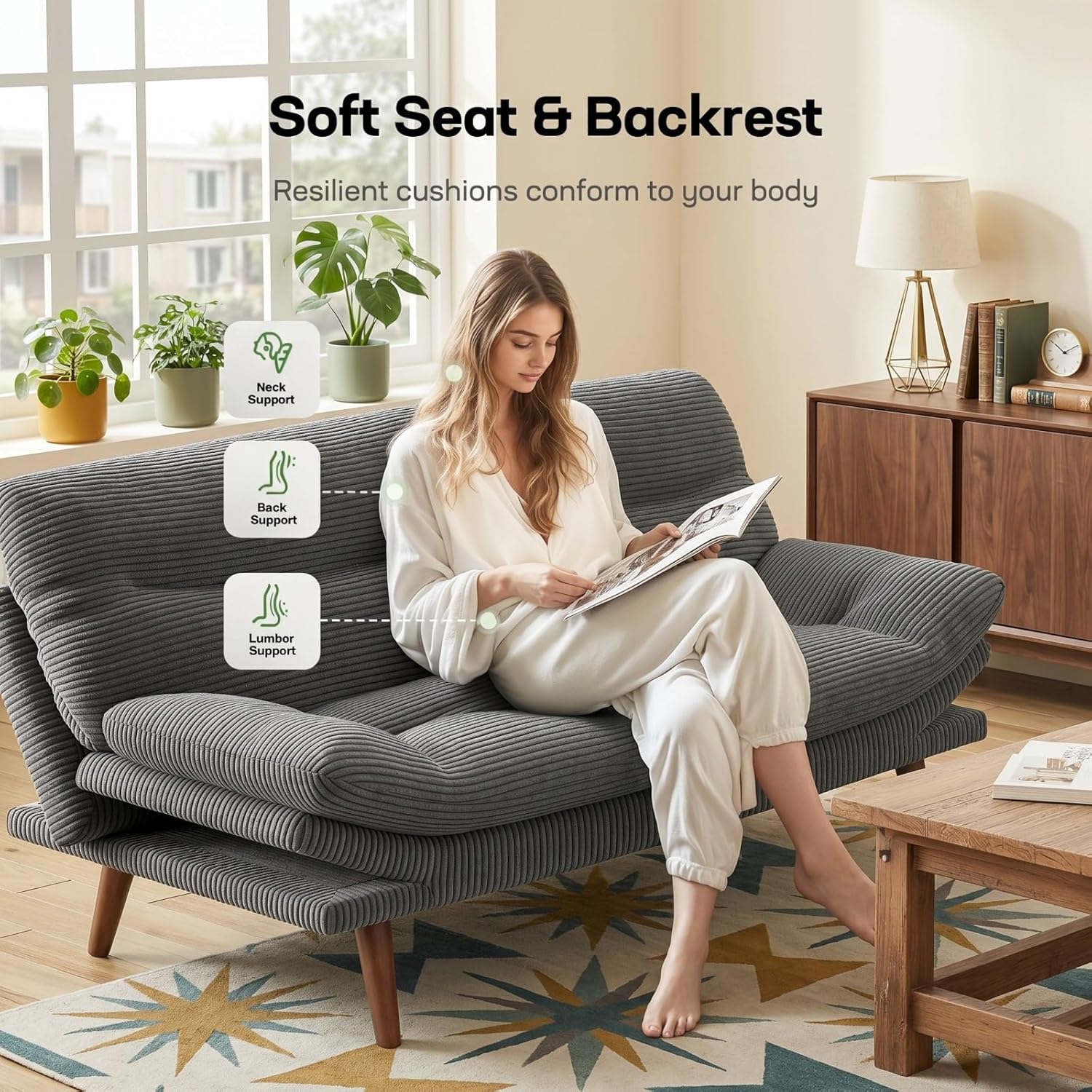 Grey Corduroy Convertible Futon Loveseat Review - Image 4