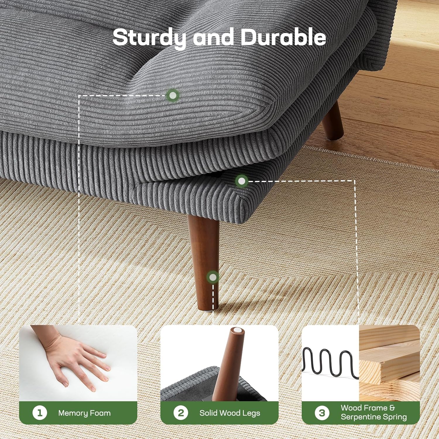 Grey Corduroy Convertible Futon Loveseat Review - Image 5