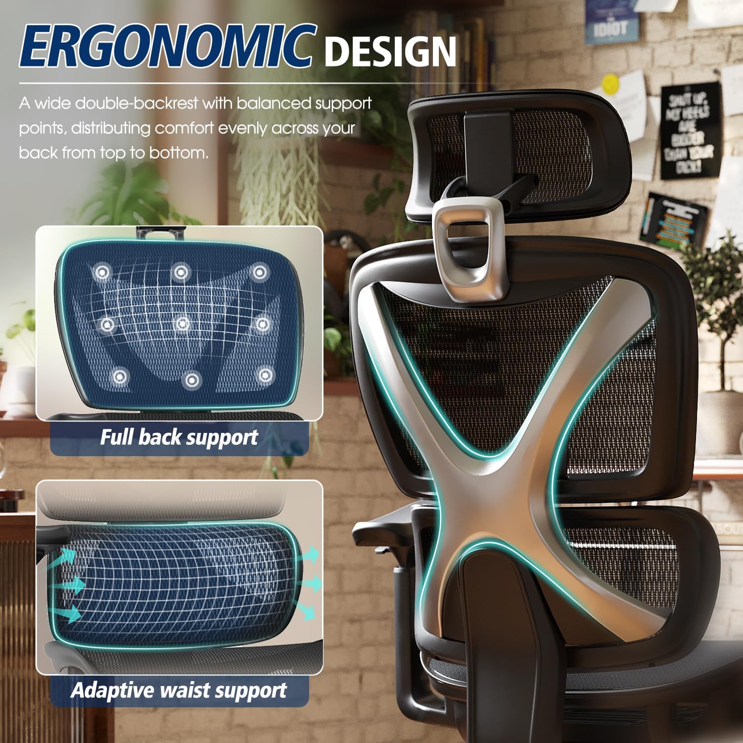 Big & Tall 350LBS Ergonomic Mesh Office Chair: Lumbar, 3D Arms, Headrest. Review. - Image 4