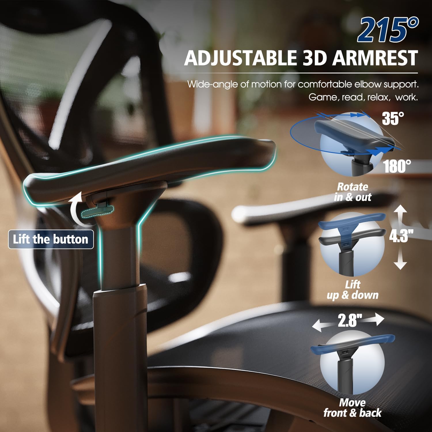 Big & Tall 350LBS Ergonomic Mesh Office Chair: Lumbar, 3D Arms, Headrest. Review. - Image 5