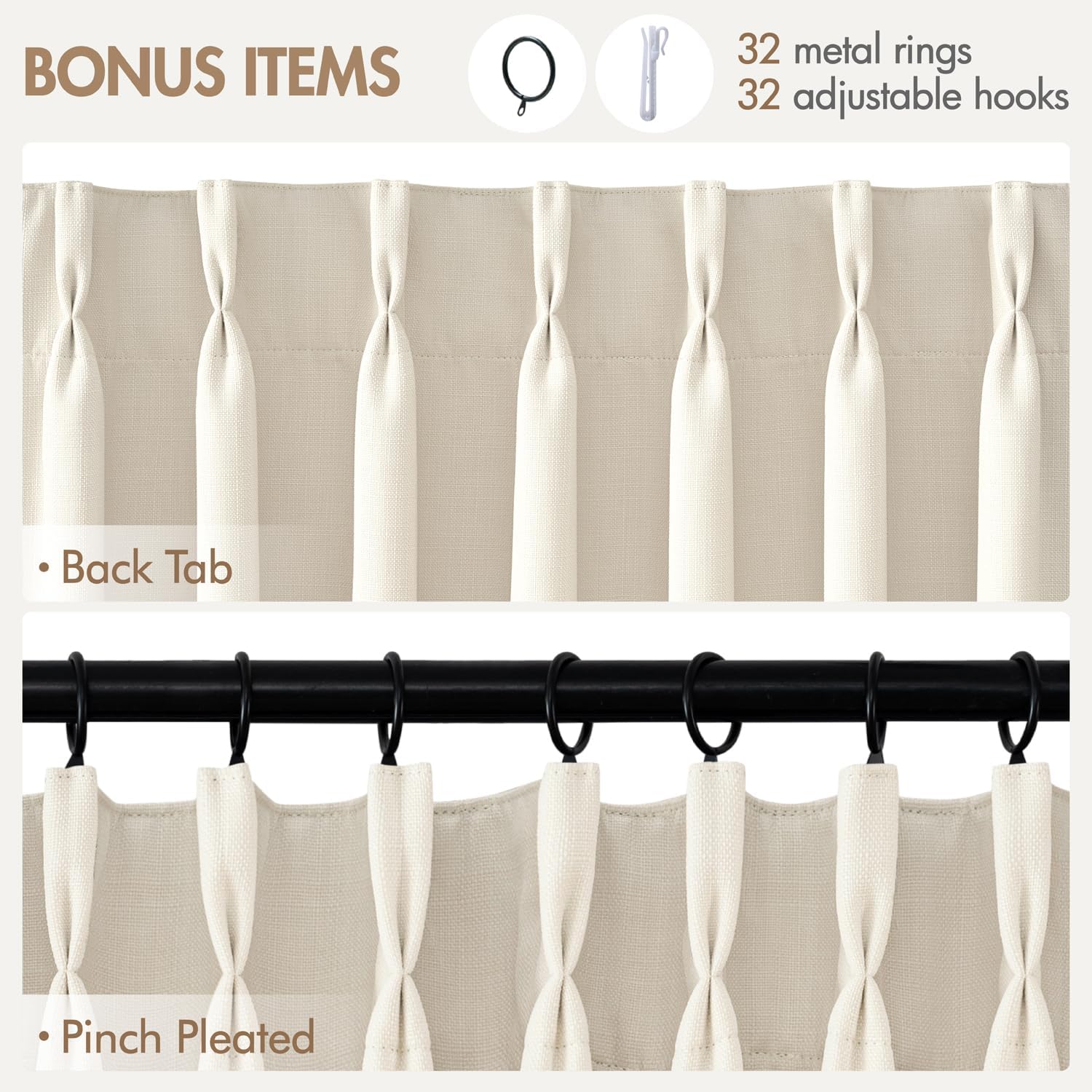 MIULEE 4-Panel Pinch Pleat 100% Blackout Thermal Linen Drapes. - Image 2