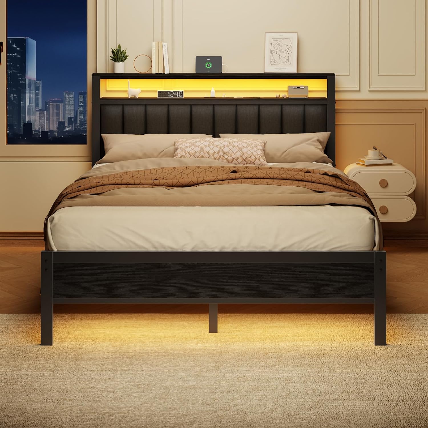 Queen Platform Bed Review: LED, USB-C, Storage, Grey Upholstered, Noise-Free - Image 7