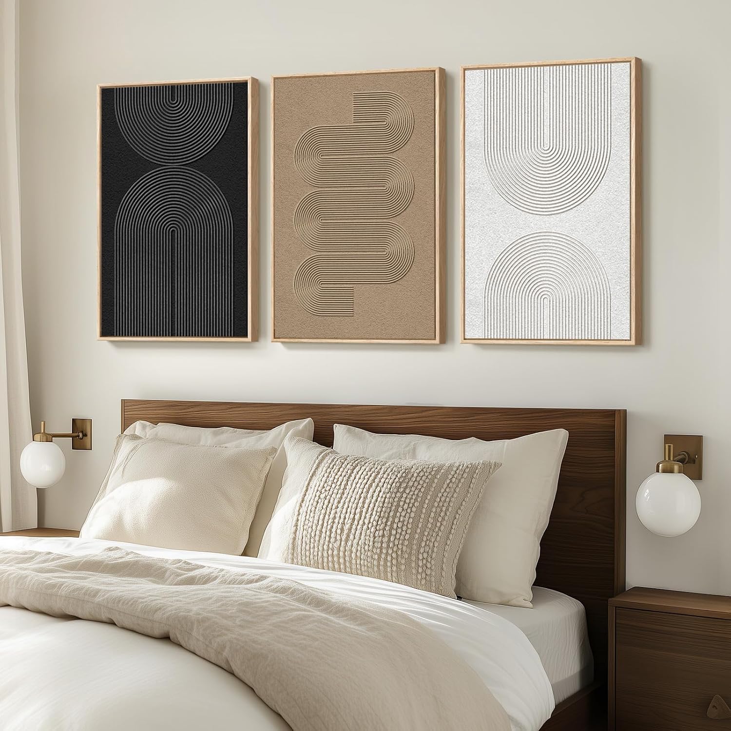 24x36 Large Framed 3-Pc Boho Modern B&W Geometric Abstract Canvas Art - Image 4