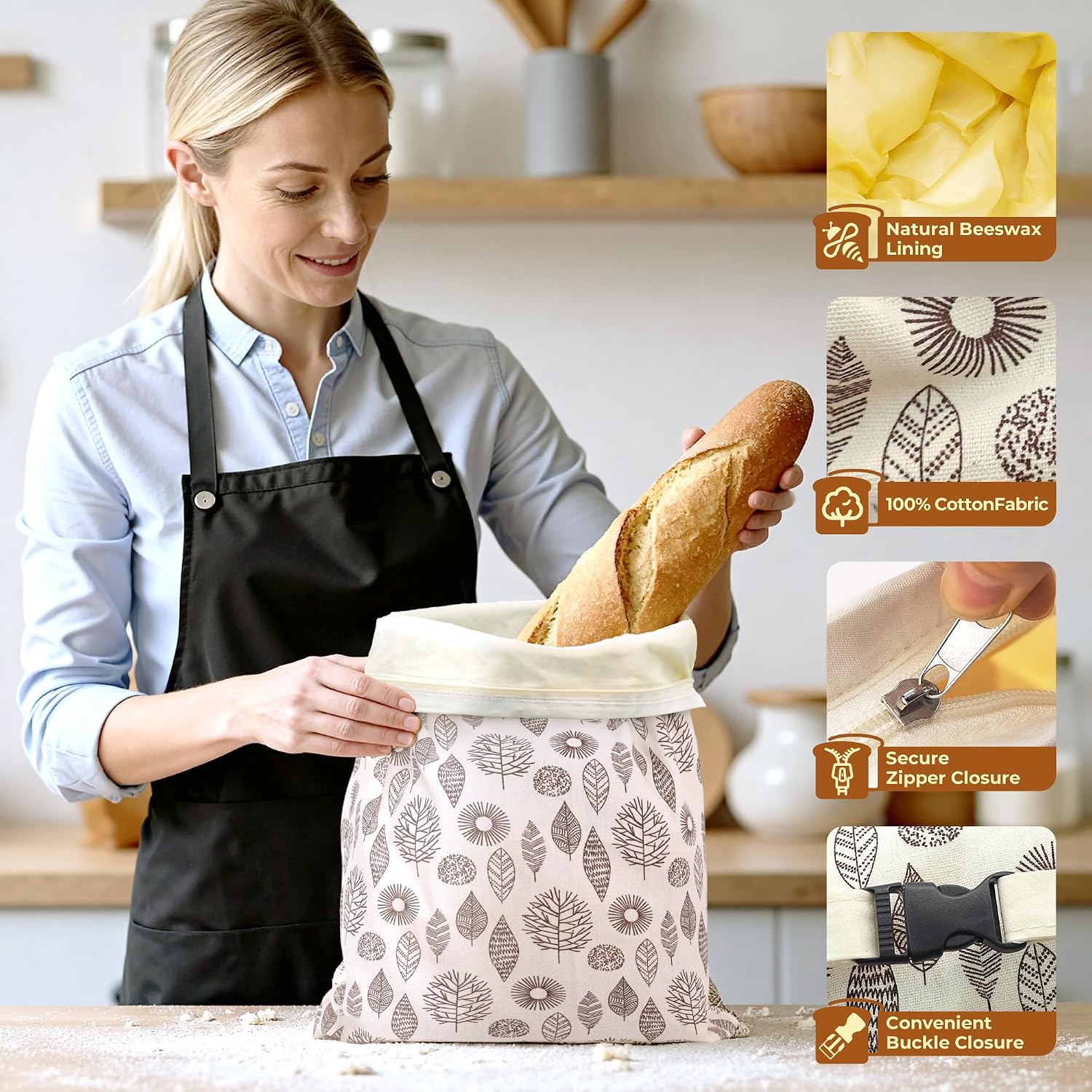Reusable Beeswax Bread Bags: Fridge & Freezer Freshness (2-Pack) - Image 3