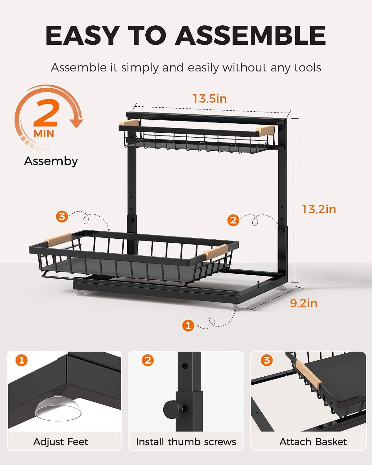 2-Pack 2-Tier Adjustable Under Sink Organizer Review: Multi-purpose, Space-Saving Black Shelves. - Image 4