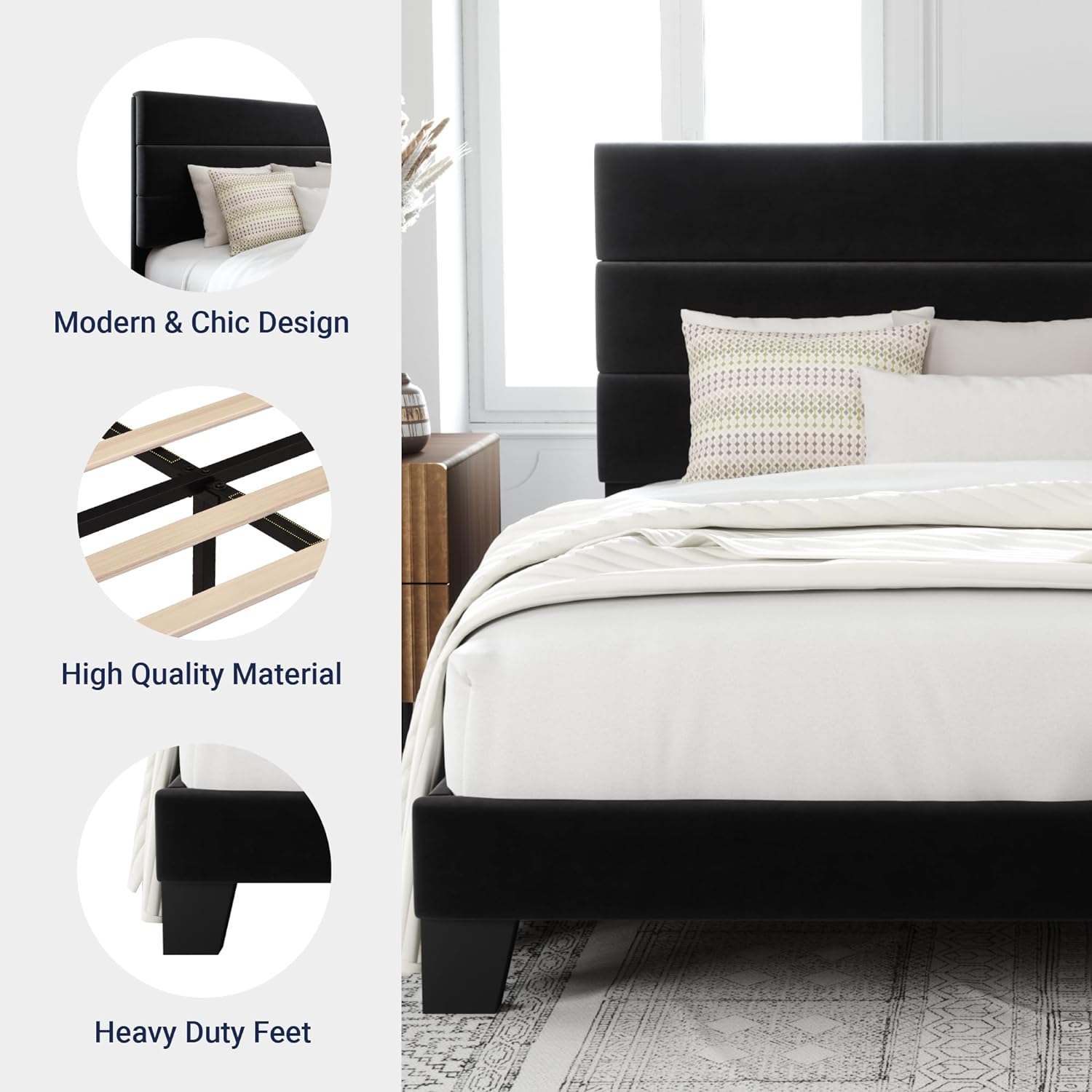 Allewie Queen Black Velvet Platform Bed Review: Slats, No Box Spring, Quiet, Easy Assemble. - Image 4