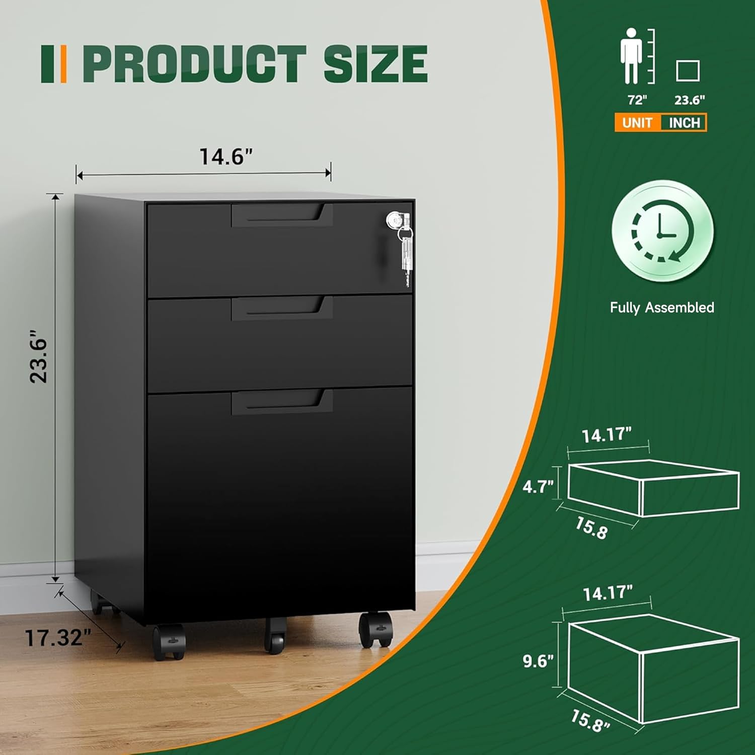 Review: Under-Desk 3-Drawer Mobile Metal File Cabinet w/ Lock & Ltr/Lgl - Image 3