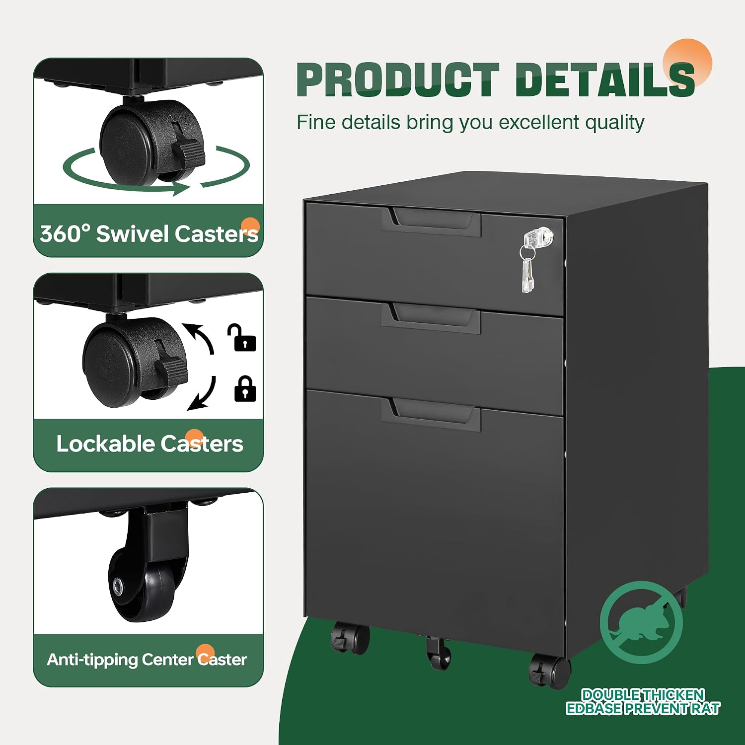 Review: Under-Desk 3-Drawer Mobile Metal File Cabinet w/ Lock & Ltr/Lgl - Image 4
