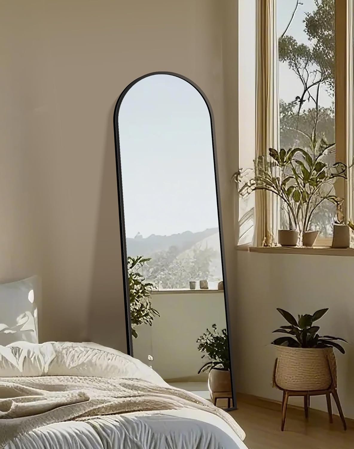 Black Arched Full Length Mirror. Free-standing/Wall Mount. HD Aluminium Frame. - Image 6