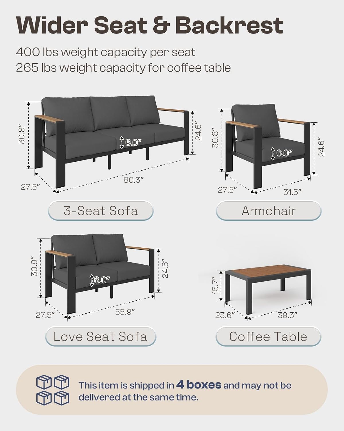 Graphite Aluminum 5-Pc Outdoor Sectional Review with Thick Cushions - Image 4