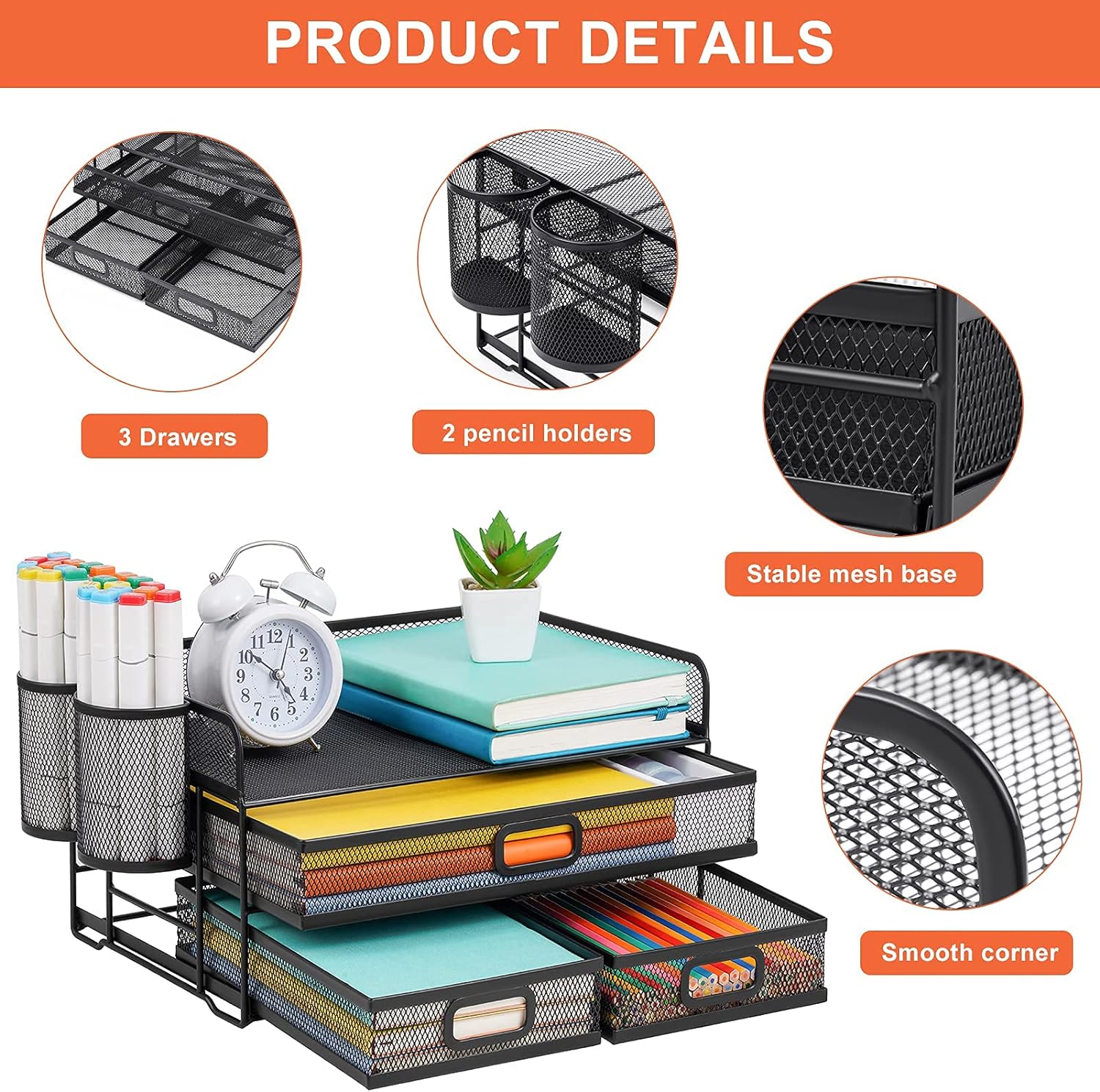 Black 3-Tier Mesh Desk Organizer with Drawer & Pen Holders - Review - Image 3