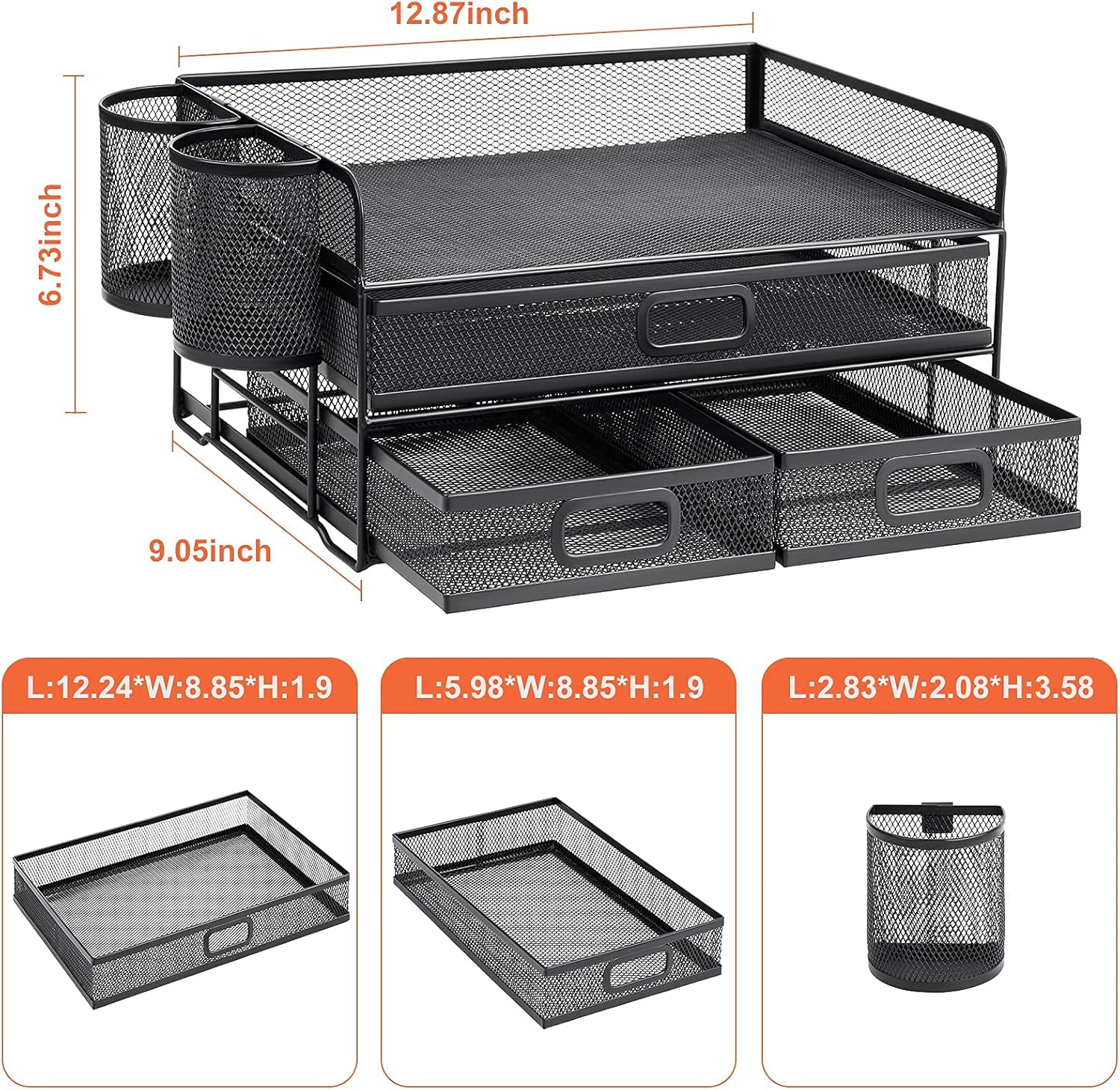 Black 3-Tier Mesh Desk Organizer with Drawer & Pen Holders - Review - Image 6