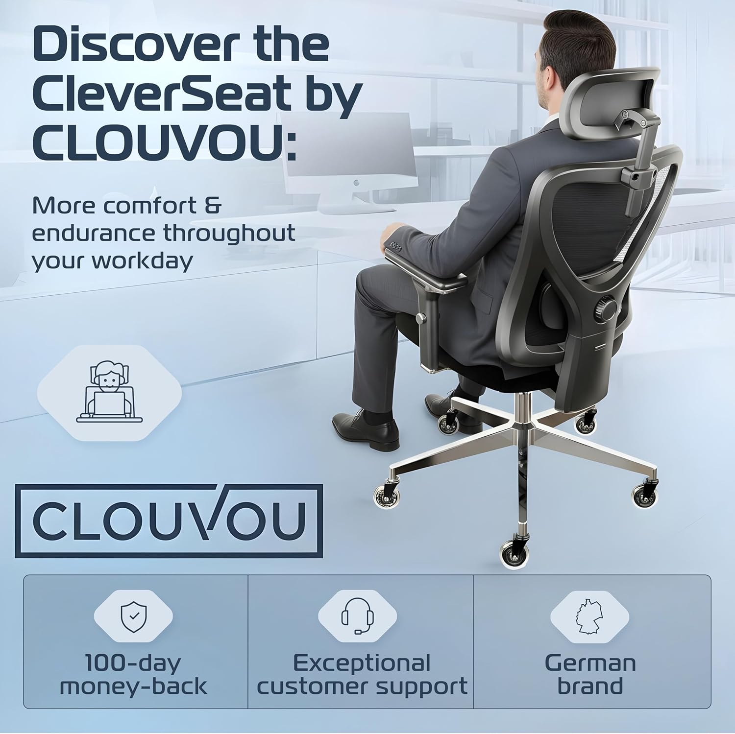 CleverSeat Ergonomic Office Chair: #1 Rated, Comfy Breathable Mesh, 330lbs Support. - Image 9