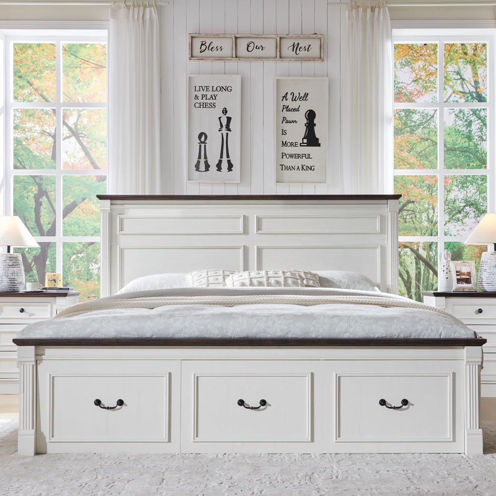 Aitjunz King Platform Bed Review: White, Tall HB, Roman FB, 3 Storage, No Box Spring. - Image 3