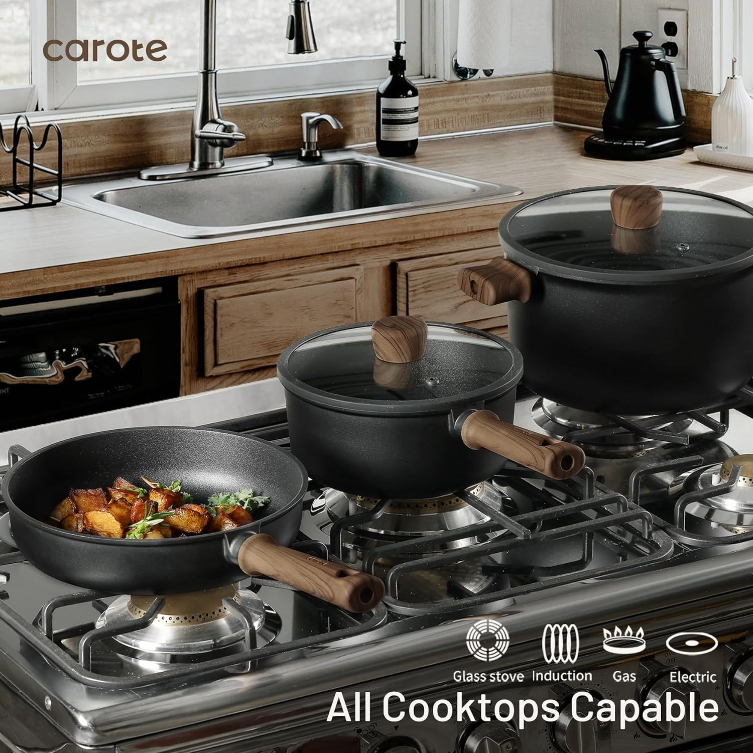 CAROTE 16pc Nonstick Pots & Pans: Titanium, Scratch-Resistant, Induction. - Image 5