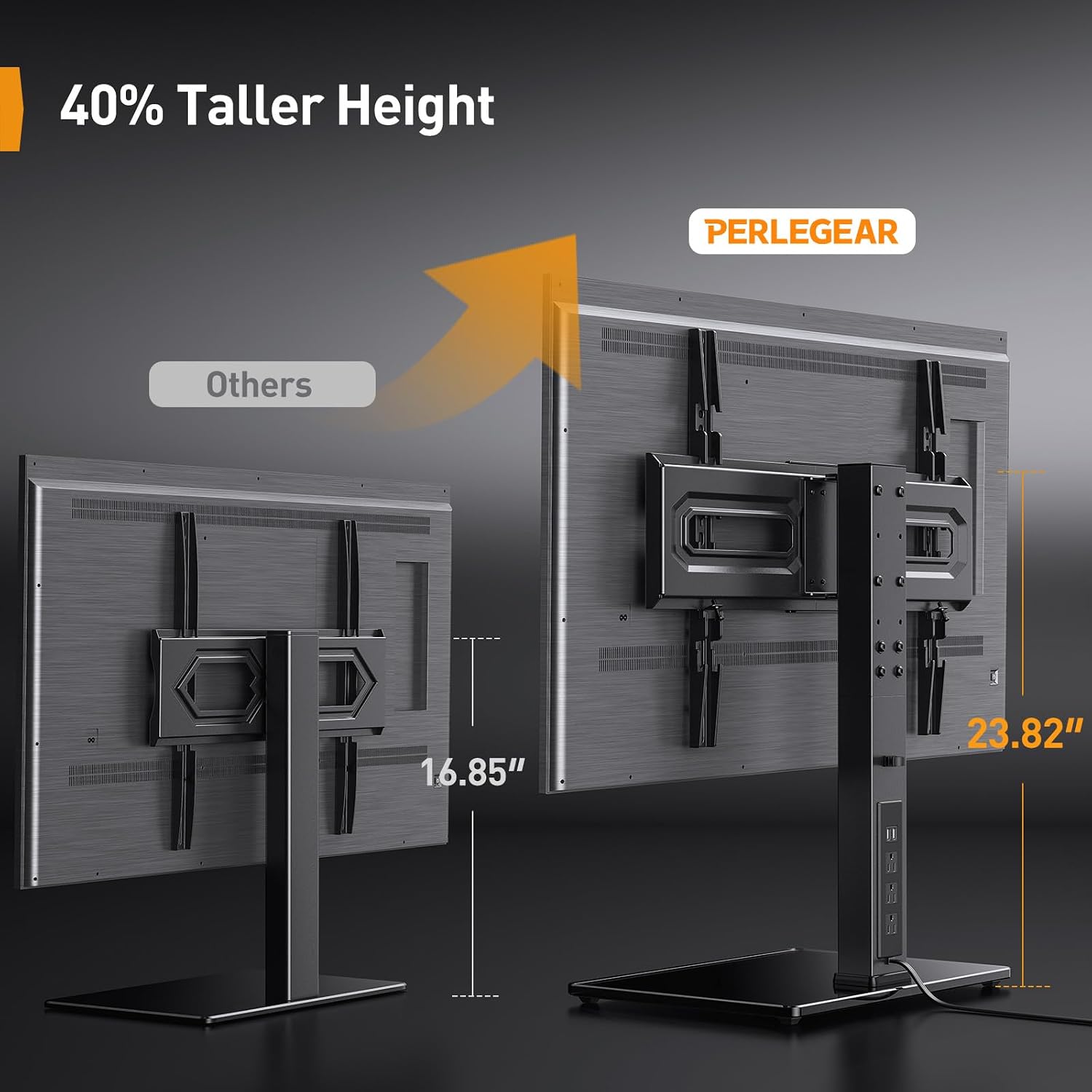 Perlegear Universal Swivel TV Stand (32-80") with Power Outlet & Height Adjust - Image 3