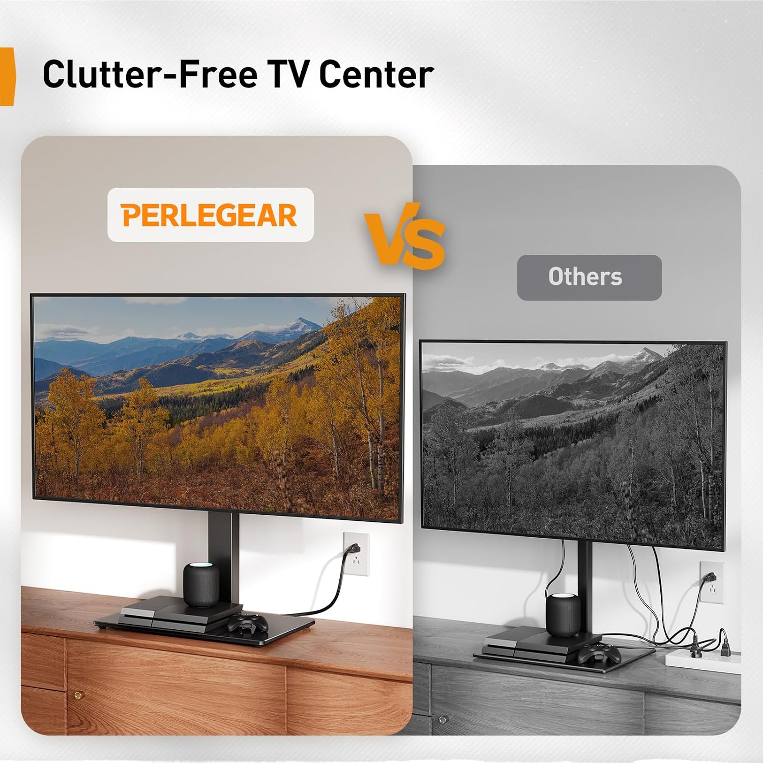 Perlegear Universal Swivel TV Stand (32-80") with Power Outlet & Height Adjust - Image 4