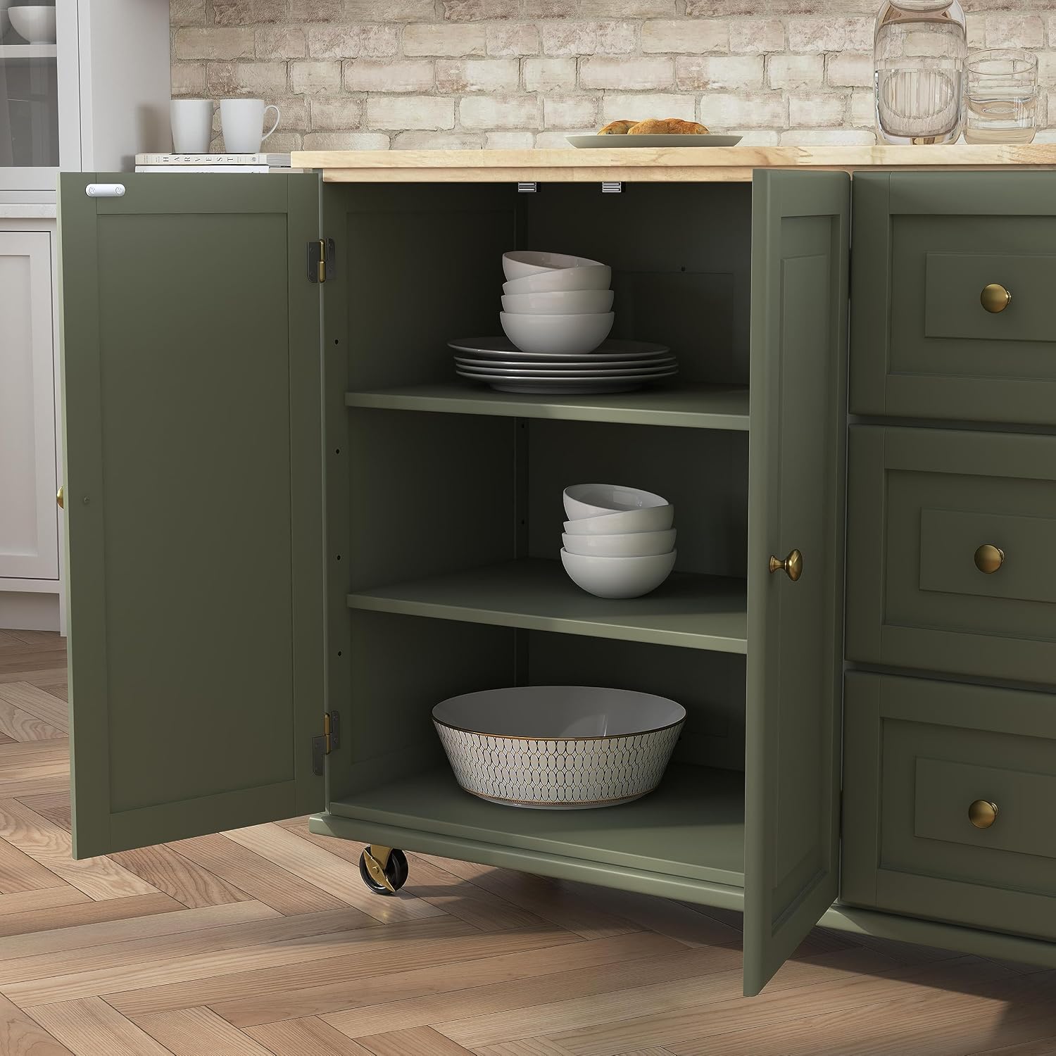 Homestyles Green Mobile Kitchen Cart Review: Dropleaf Wood Top - Image 2