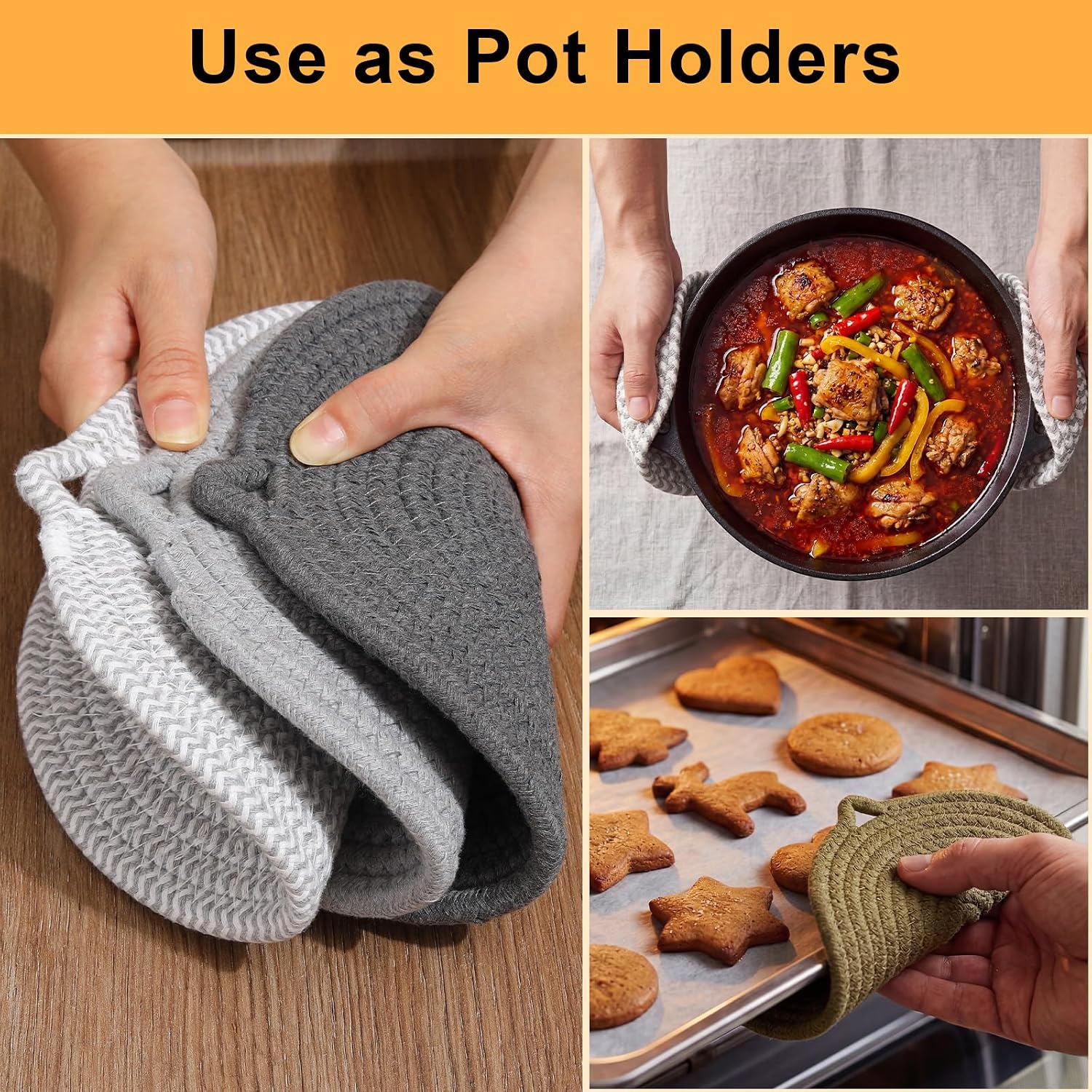 Gray 6-Pack Cotton 7" Trivets: Protect Counters from Heat, Scratches & Stains - Image 4