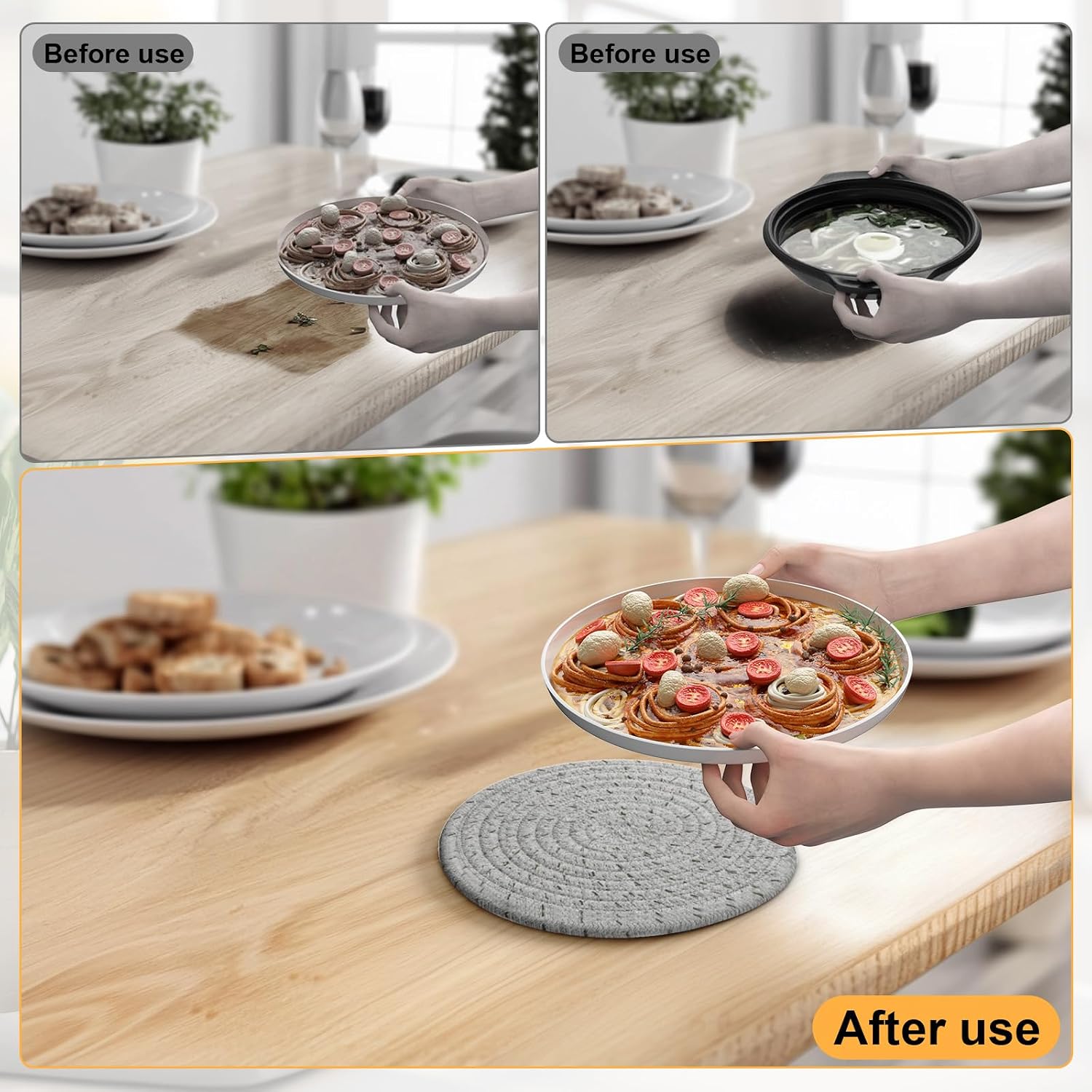 Gray 6-Pack Cotton 7" Trivets: Protect Counters from Heat, Scratches & Stains - Image 5
