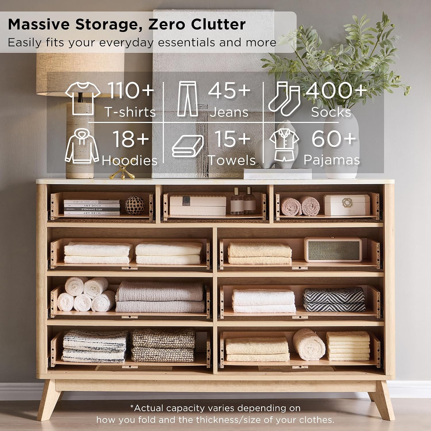 Review: MCM 54" Fluted 9-Drawer Dresser - Oak, Faux Marble, Curved - Image 3