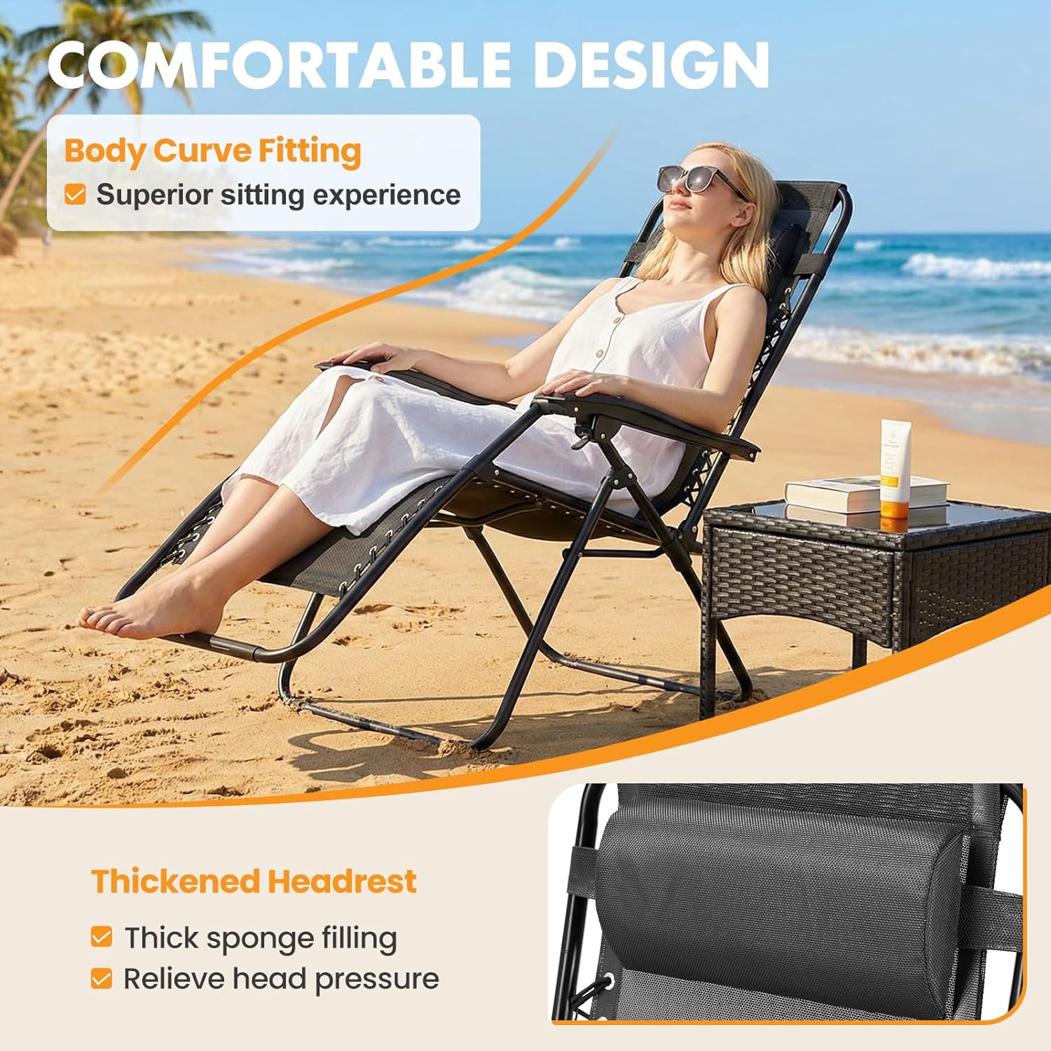 2-Pack Portable Zero Gravity Recliners w/ Adjustable Pillow & Cup Holders - Image 4
