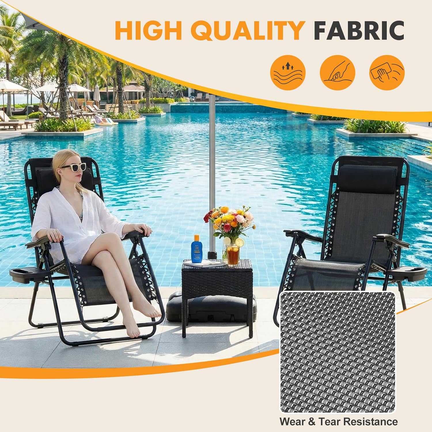 2-Pack Portable Zero Gravity Recliners w/ Adjustable Pillow & Cup Holders - Image 5