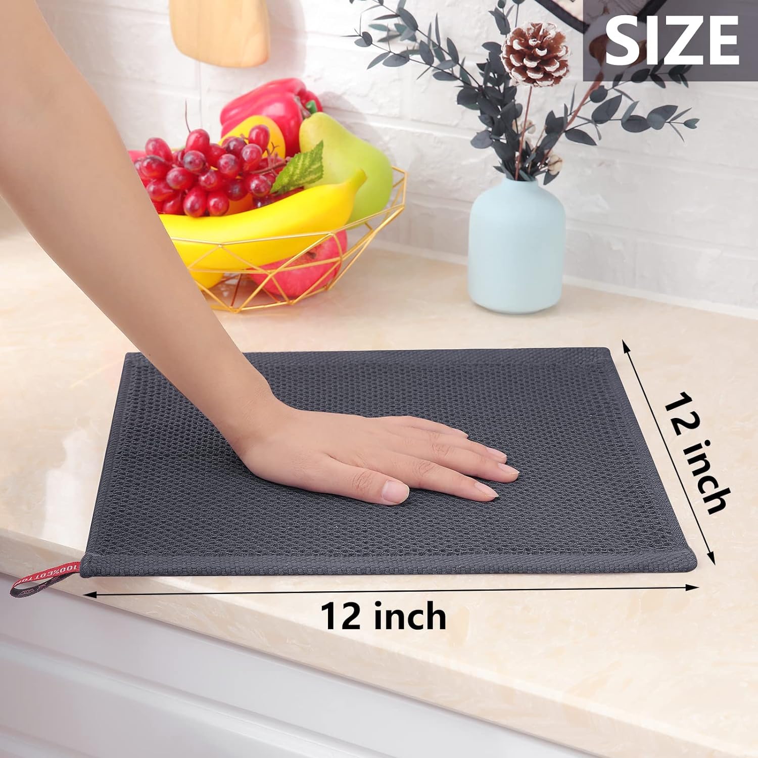 Homaxy 6-Pack Dark Grey Waffle Cotton Kitchen Towels: Soft, Absorbent, Quick Dry - Image 5