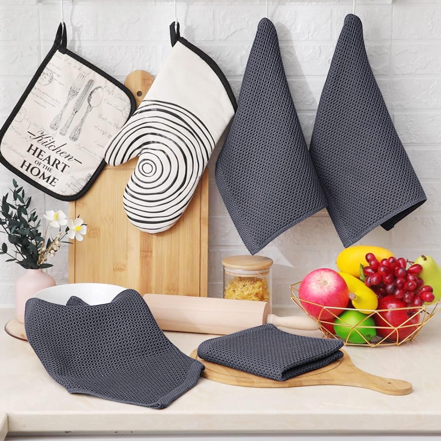 Homaxy 6-Pack Dark Grey Waffle Cotton Kitchen Towels: Soft, Absorbent, Quick Dry - Image 6