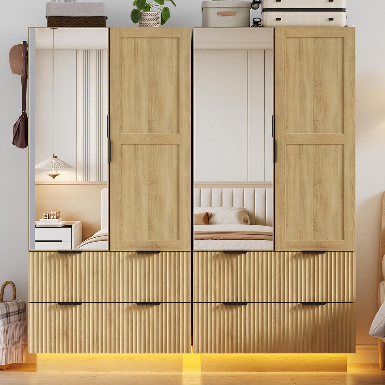 Wooden Armoire Wardrobe Review: 4 Doors, Pegboard, Mirrors, Drawers & LEDs - Image 5