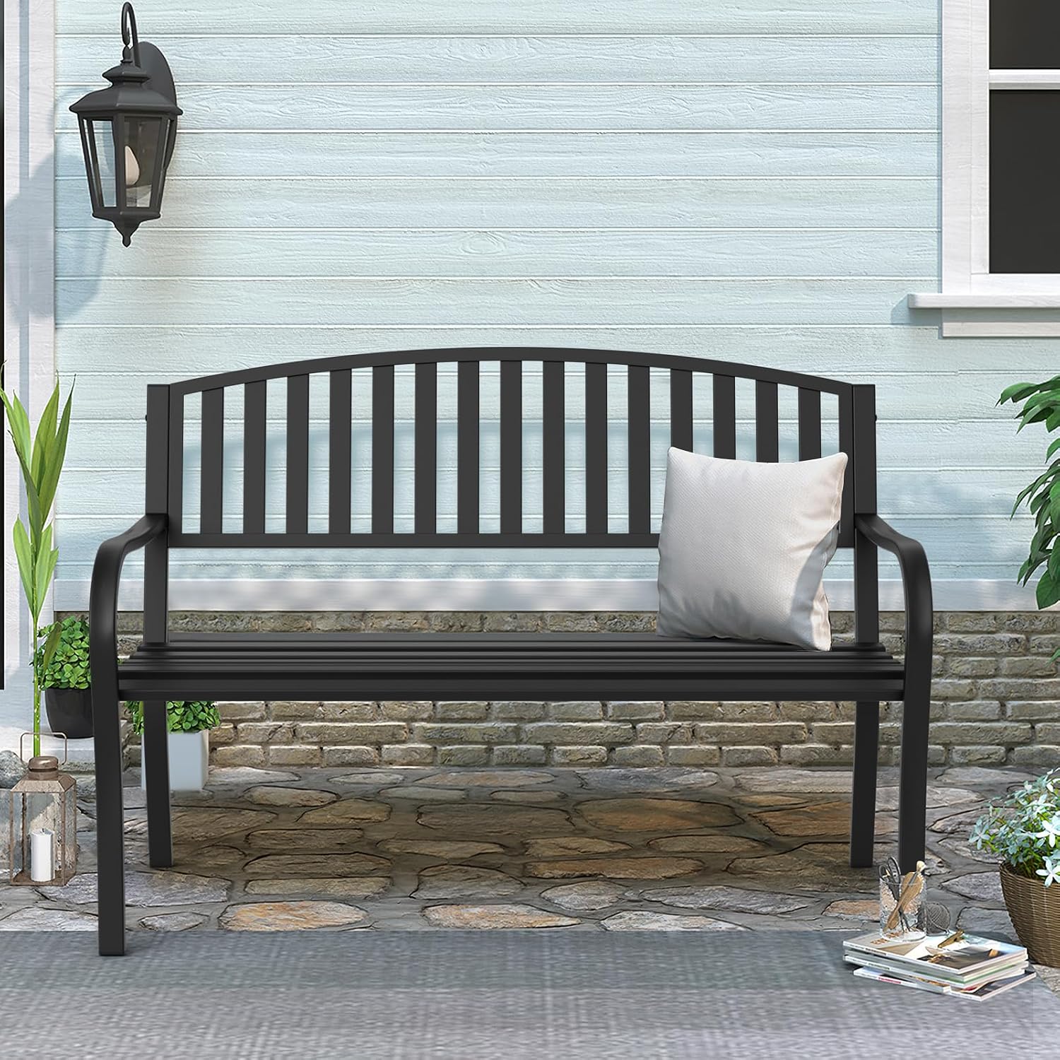 Anti-Rust Wrought Iron Outdoor Bench: Weatherproof for Patio & Garden. - Image 2