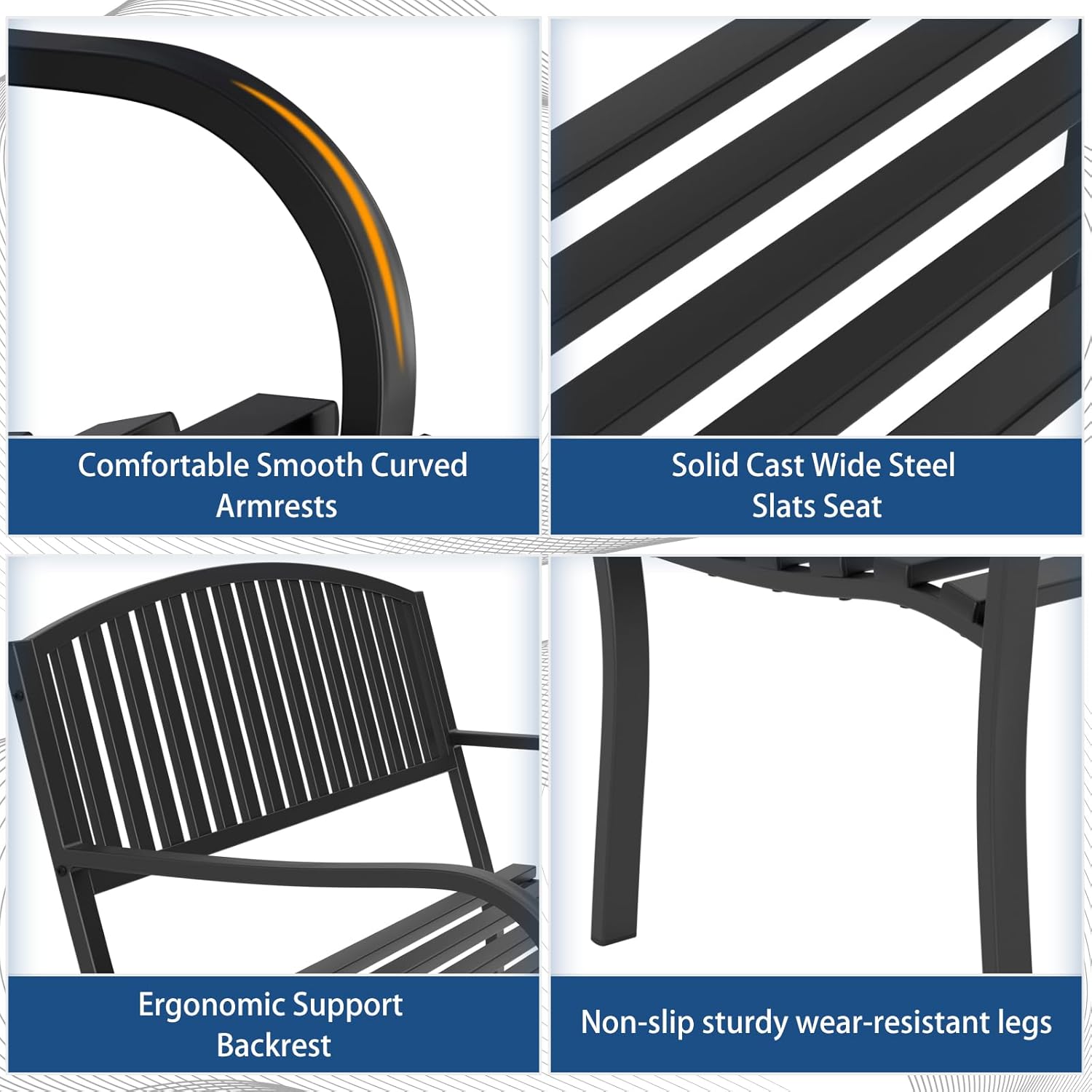 Anti-Rust Wrought Iron Outdoor Bench: Weatherproof for Patio & Garden. - Image 4