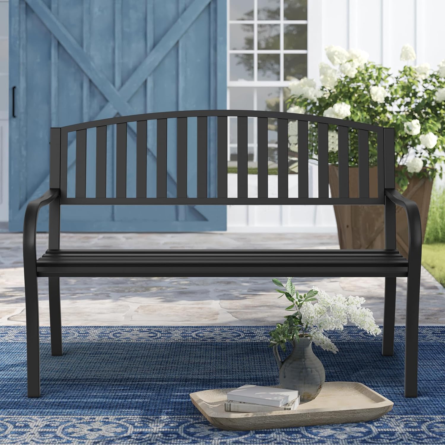 Anti-Rust Wrought Iron Outdoor Bench: Weatherproof for Patio & Garden. - Image 5