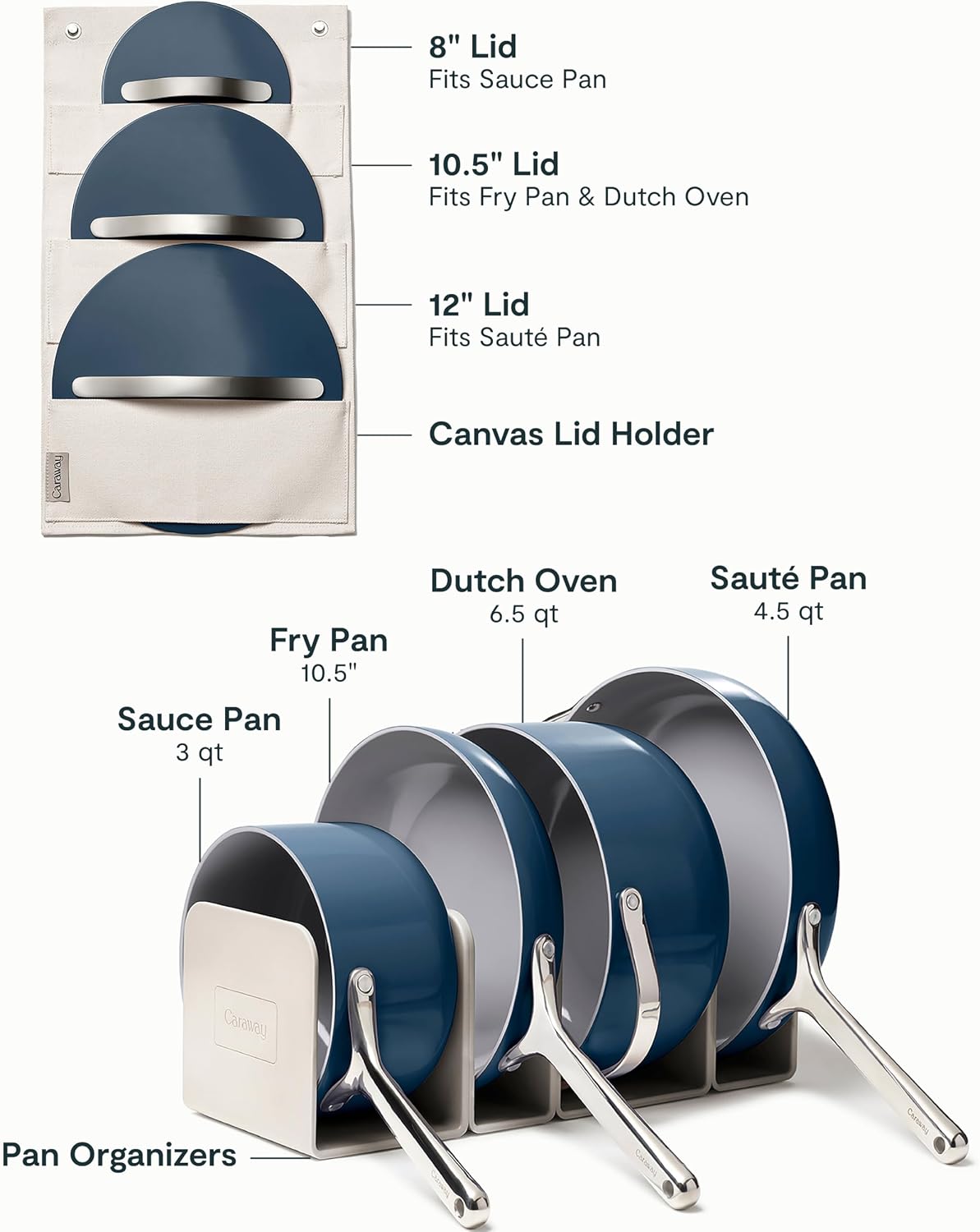 Caraway Navy 12pc Non-Stick Ceramic Cookware: PFAS-Free, Oven/Stovetop Safe - Image 3
